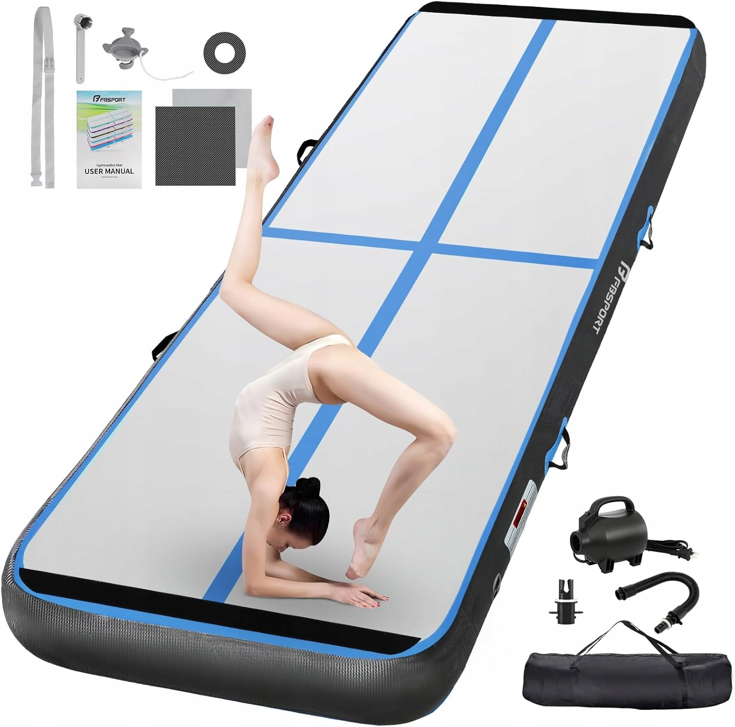 Fbsport Airtrack Mata gimnastyczna 500x100x20 cm Nadmuchiwana Zestaw 5m