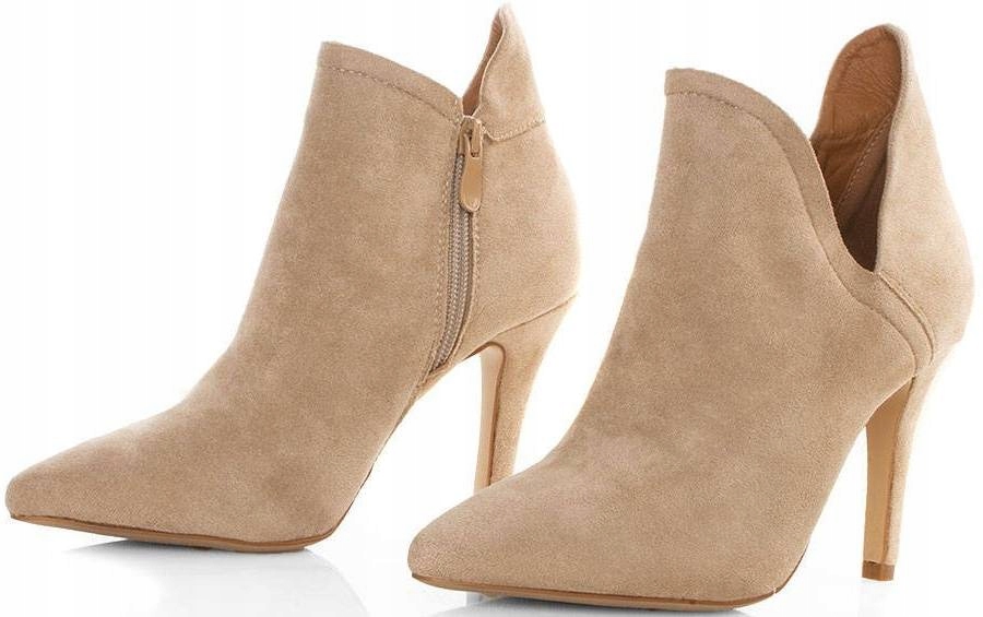 

5364 Beżowe Zamszowe Botki Na Szpilce Obcasie 38