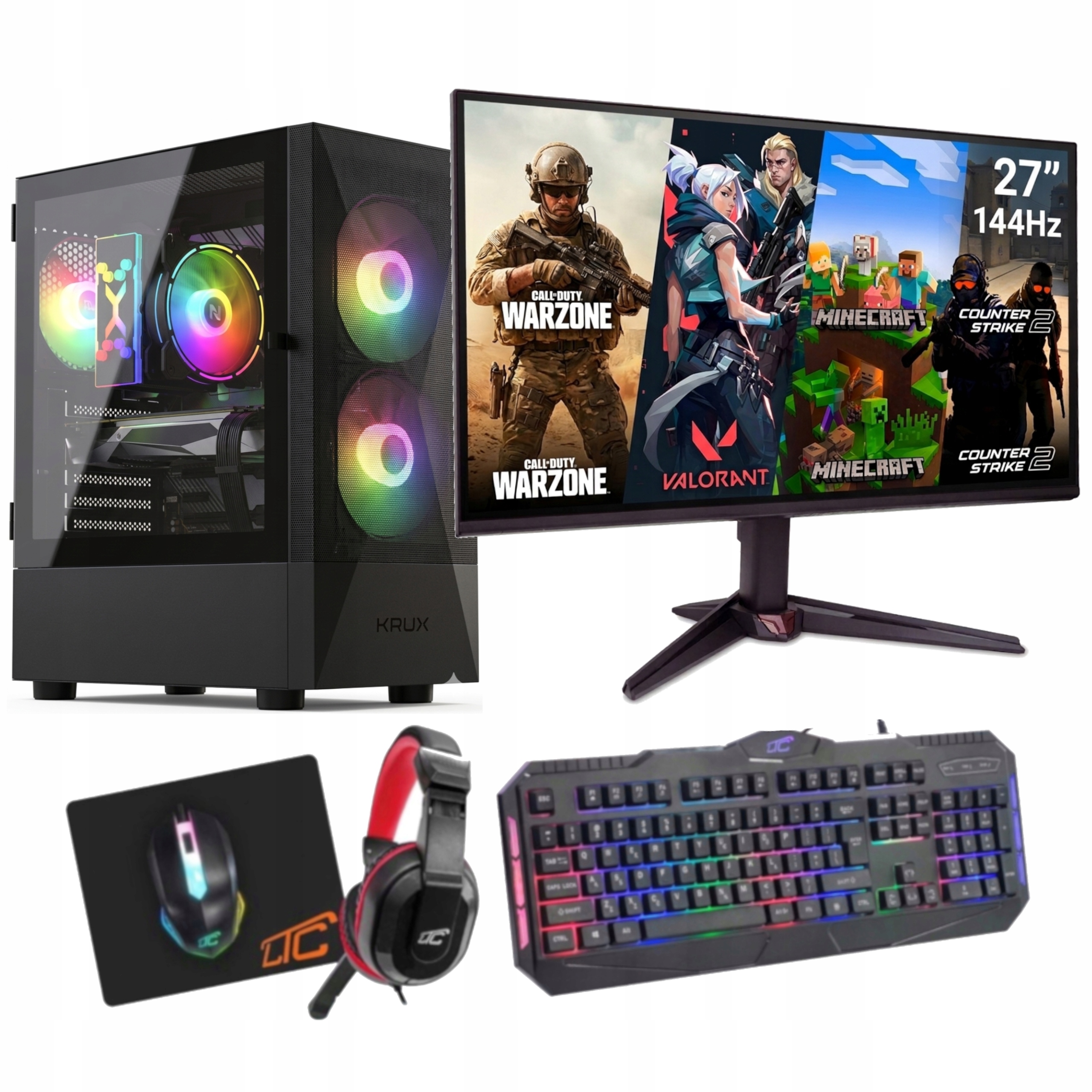 Zestaw Komputer Gamingowy Ryzen 5 Rtx 5060 32GB 1TB Monitor 27" Do Gier