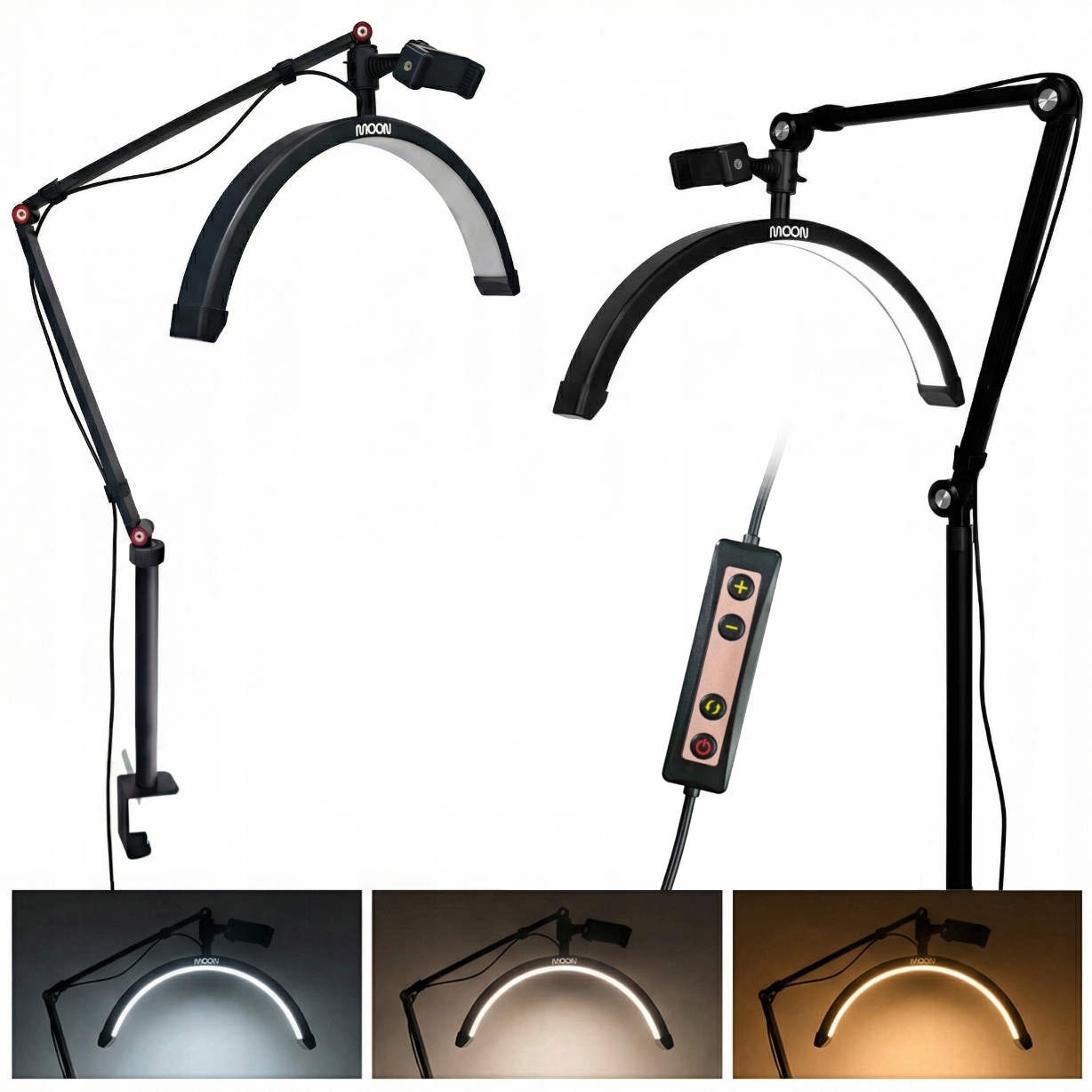 Lampa Led Kosmetyczna Moon Łuk 20W Do Rzęs Do Biurka Czarna 42 cm