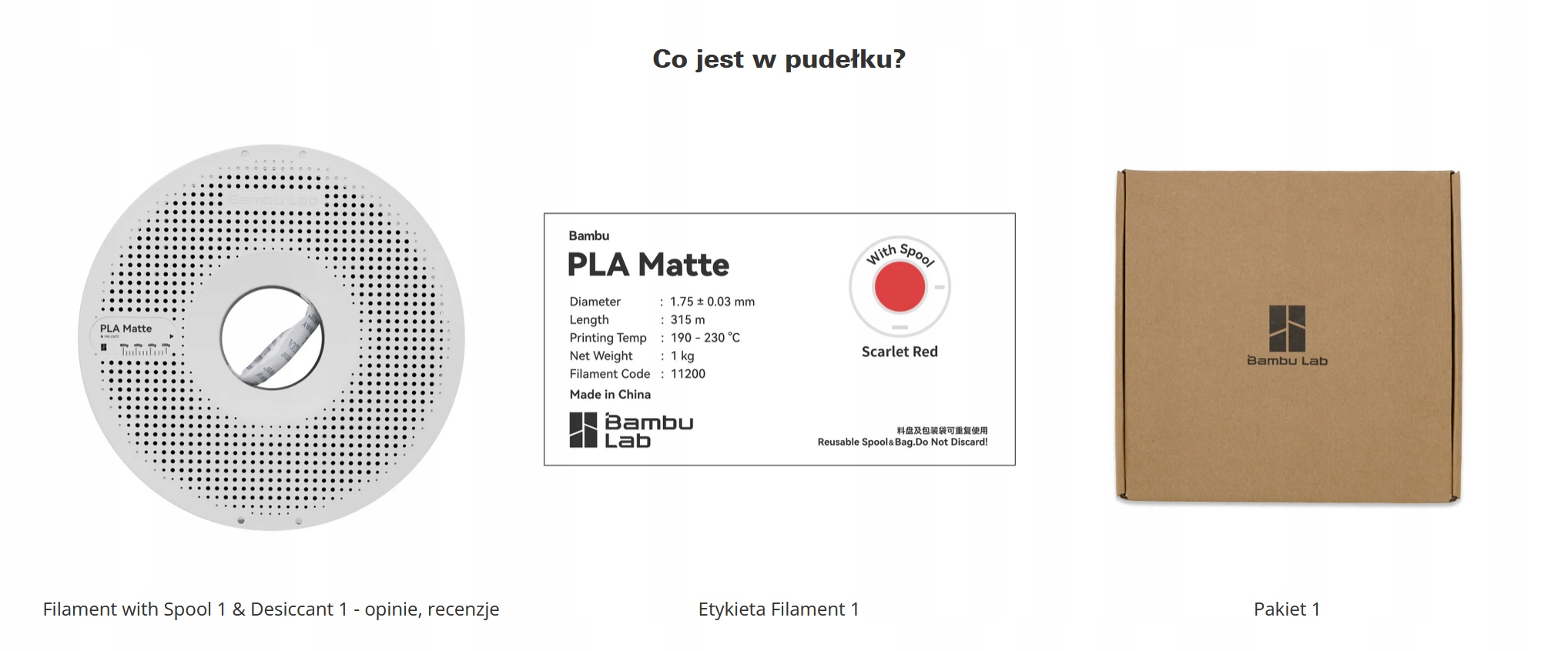 Filament Bambu Lab PLA Matte 1,75mm 1kg - szpulą - Scarlet Red