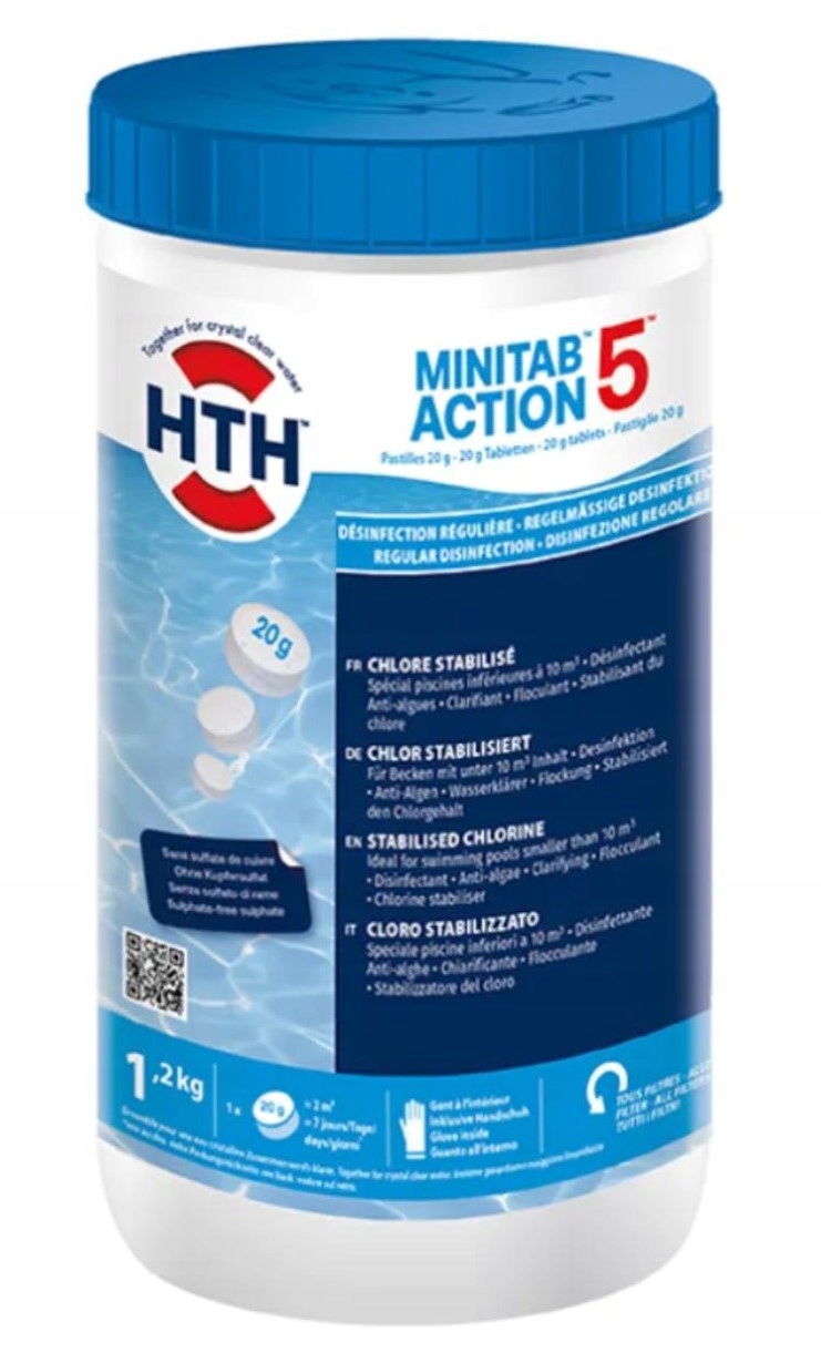 Hth Chlor wielofunkcyjny małe tabletki 20g anty glon Minitab Action 1,2kg