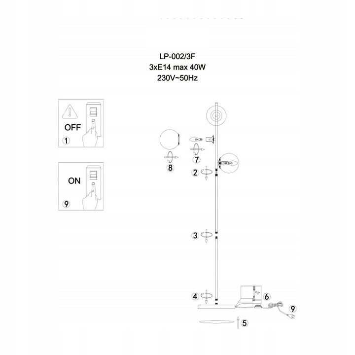 LAMPA STOJĄCA PODŁOGOWA BIAŁE KULE LOFT ZŁOTA 165CM LED Zasilanie sieciowe