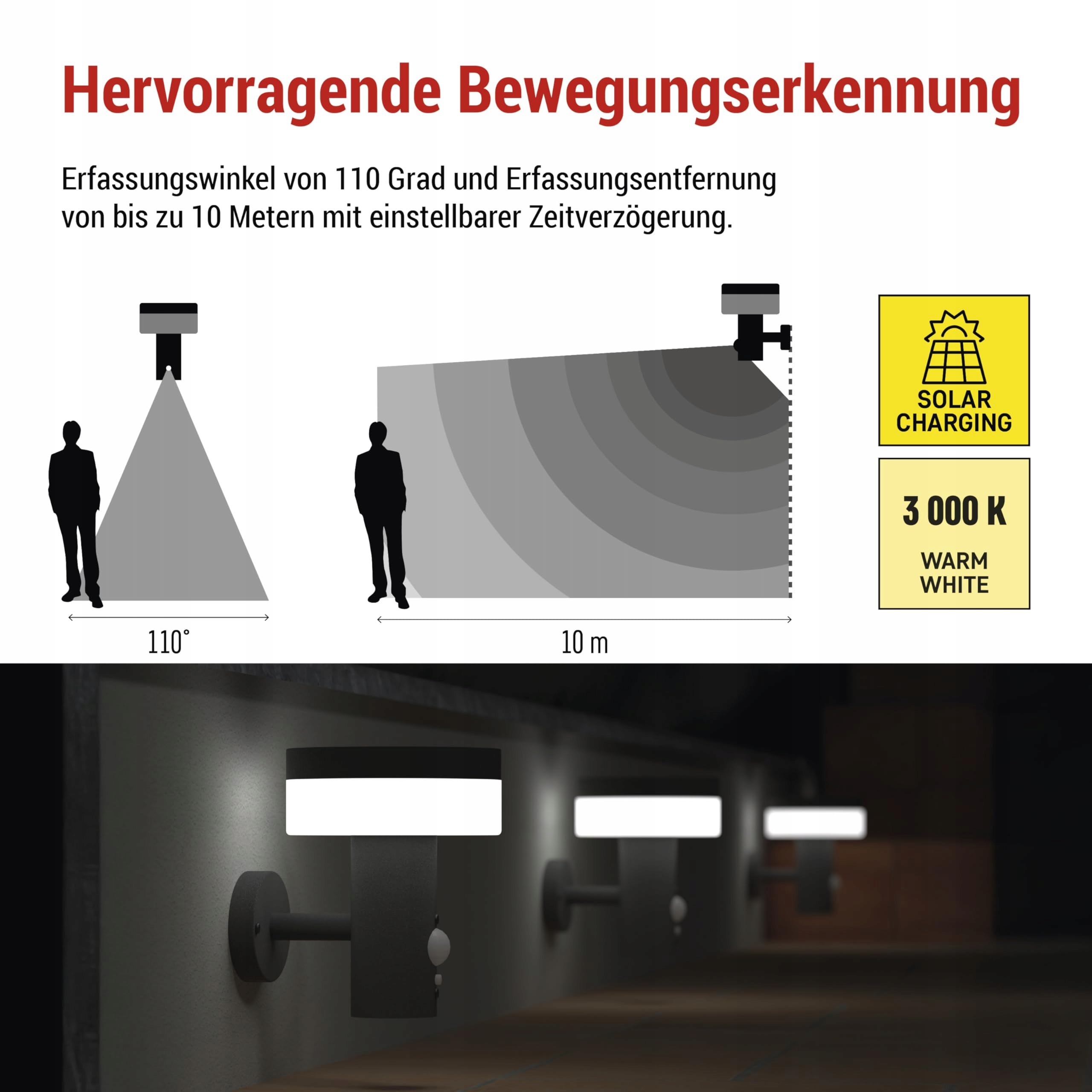 EMOS Solarna Lampa LED Z Czujnikiem Ruchu Do Domu Ogrodu Wodoodporna 200lm — miniatura 4