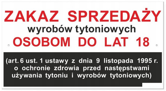 Tabliczka ZAKAZ SPRZEDAŻY WYROBÓW TYTONIOWYCH