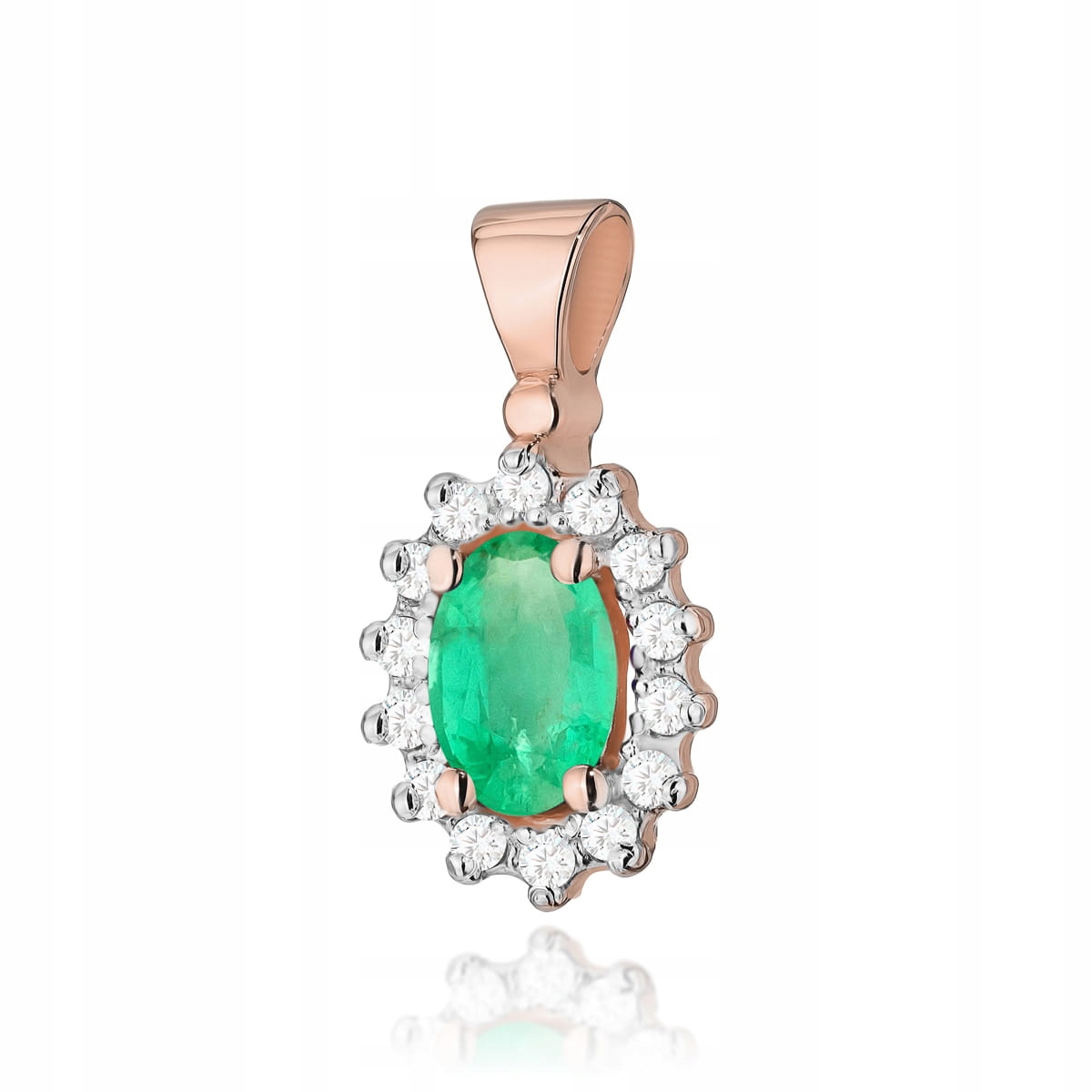 Elegantní přívěsek růžové zlato 585 smaragd jako dárek 1 g brilianty