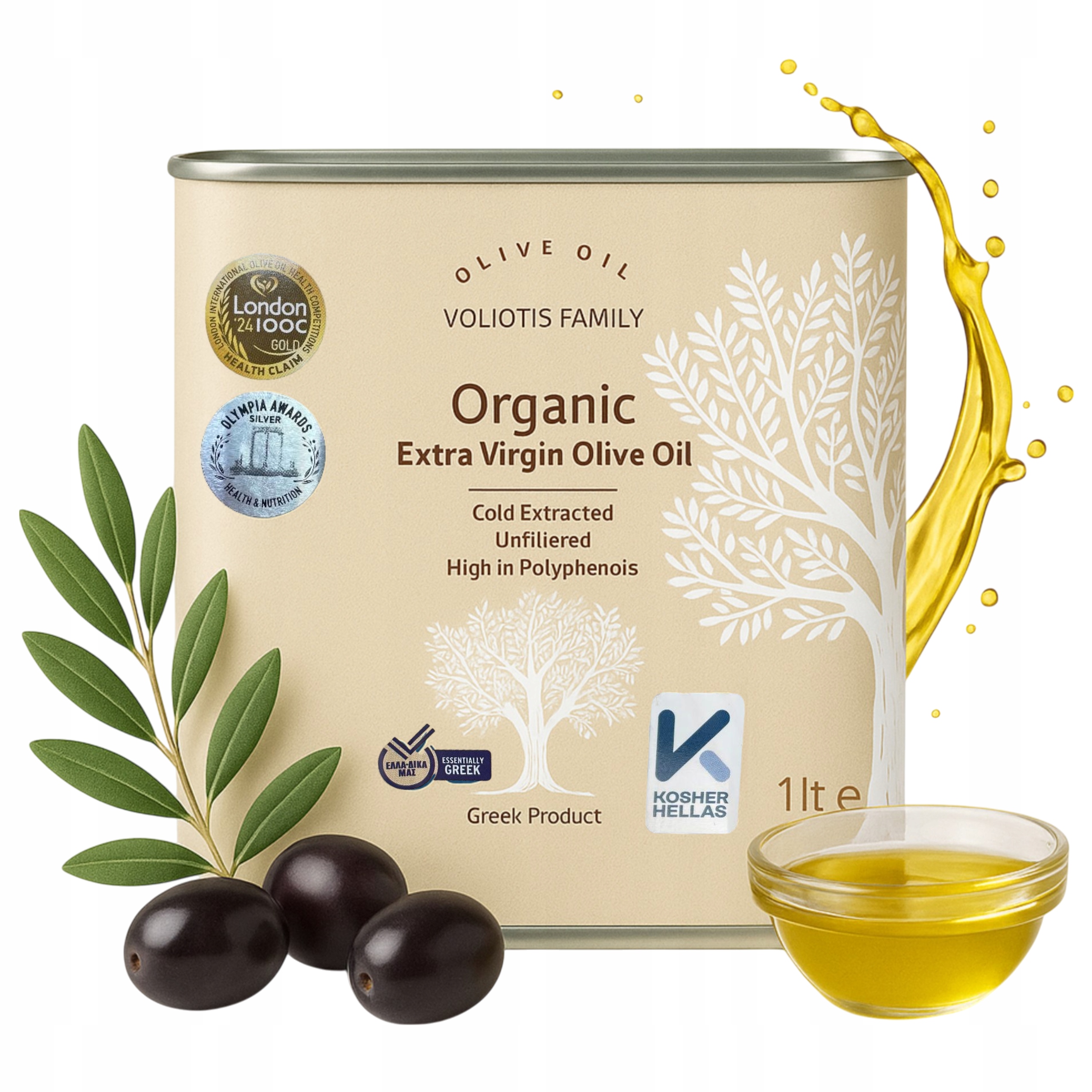 Levně Voliotis Family Organic Extra Virgin Olive 1 L Z Ekologického Pěstování Oliv