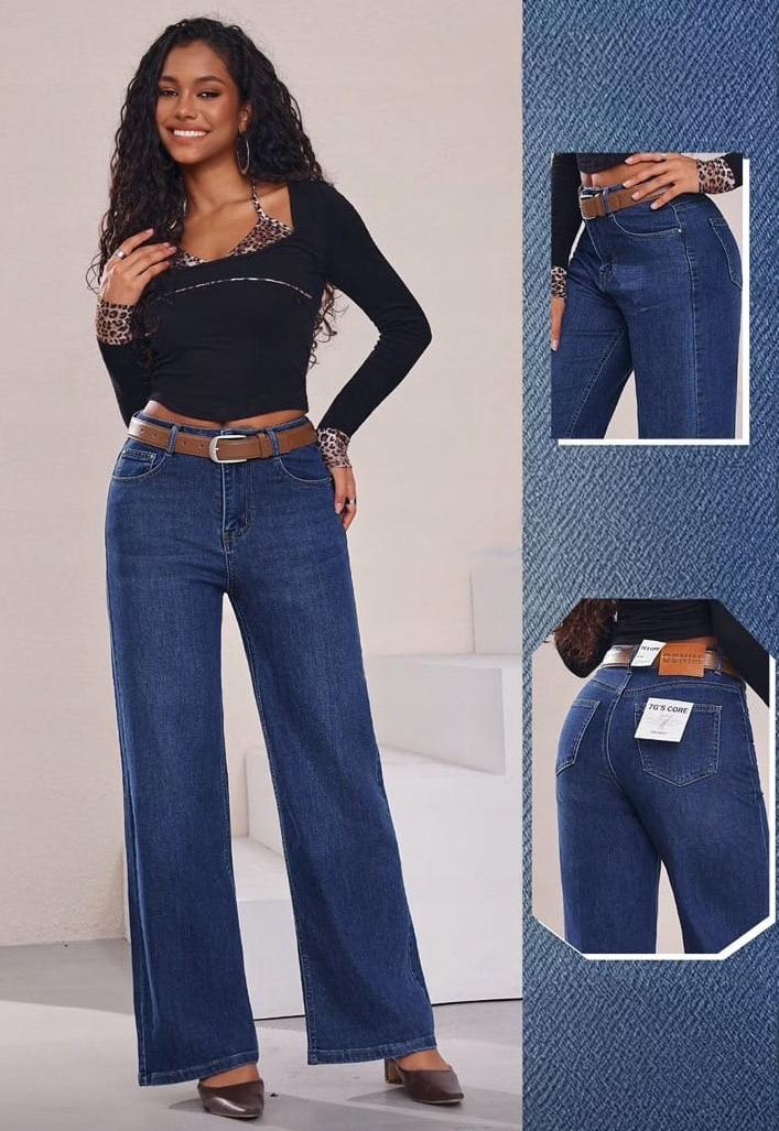 Spodnie Damskie Jeansy Szerokie Nogawki Szwedy Wysoki Stan 38/M