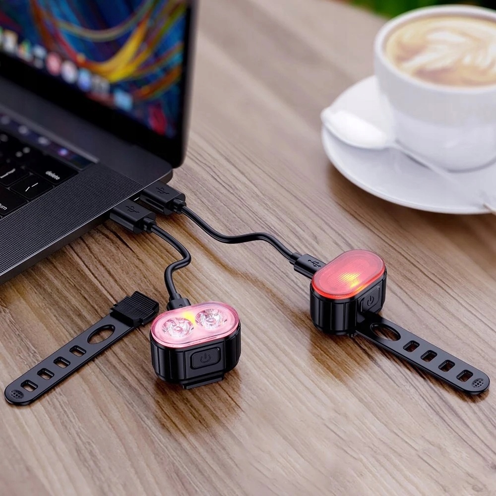 LAMPKA ROWEROWA ŚWIATŁO PRZÓD TYŁ LED NA ROWER KIEROWNICĘ MOCNA USB JASNA Kod producenta ZESTAW ŚWIATEŁEK BIAŁY CZERWONY DWA KOLORY