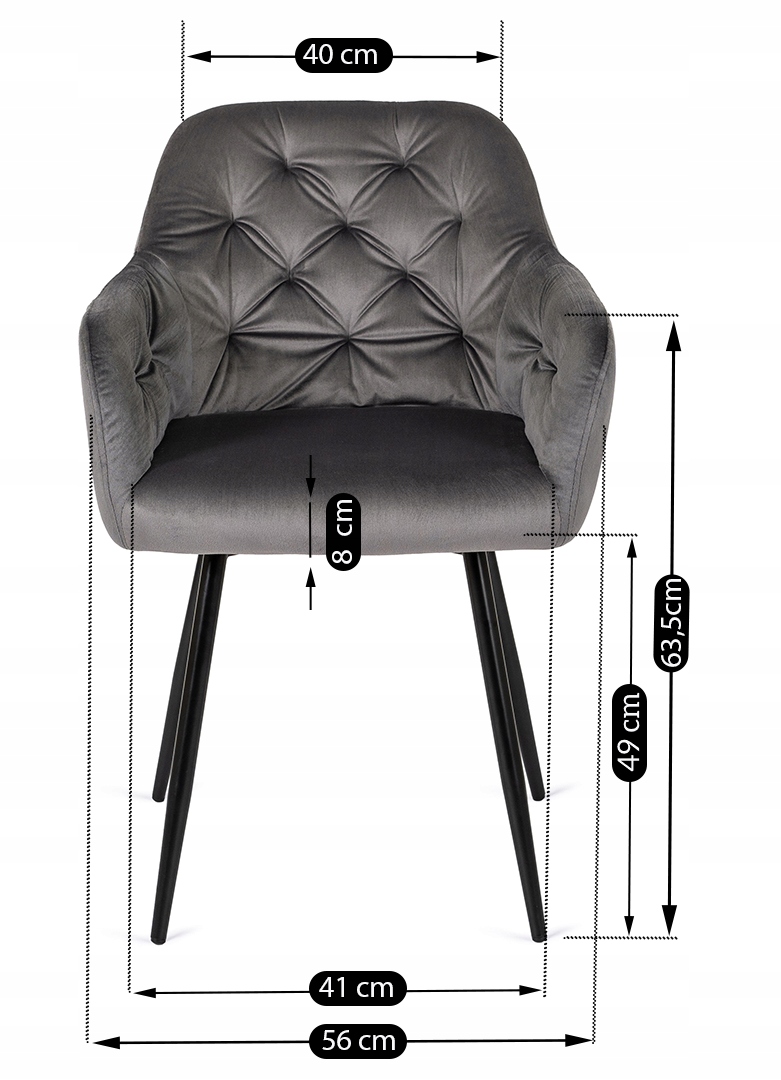 Zestaw 4x Krzesła Tapicerowane Welurowe Velvet Do Jadalni Salonu Szare VIKI Głębokość siedziska 43 cm