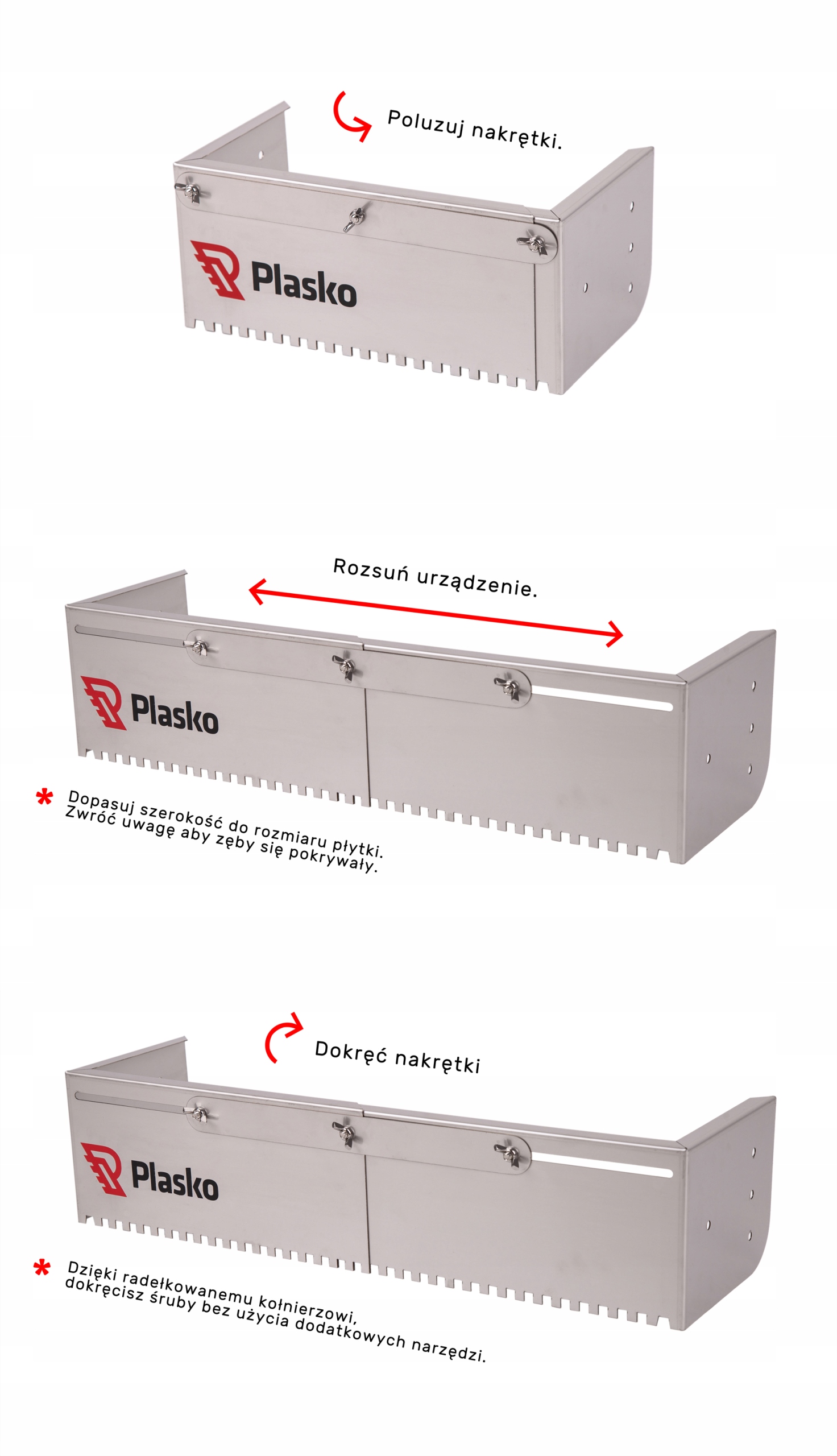 PLASKO SLIDE 8 REGULOWANA PACA ZĘBATA Z OSŁONAMI max. 600mm Szerokość 600 mm