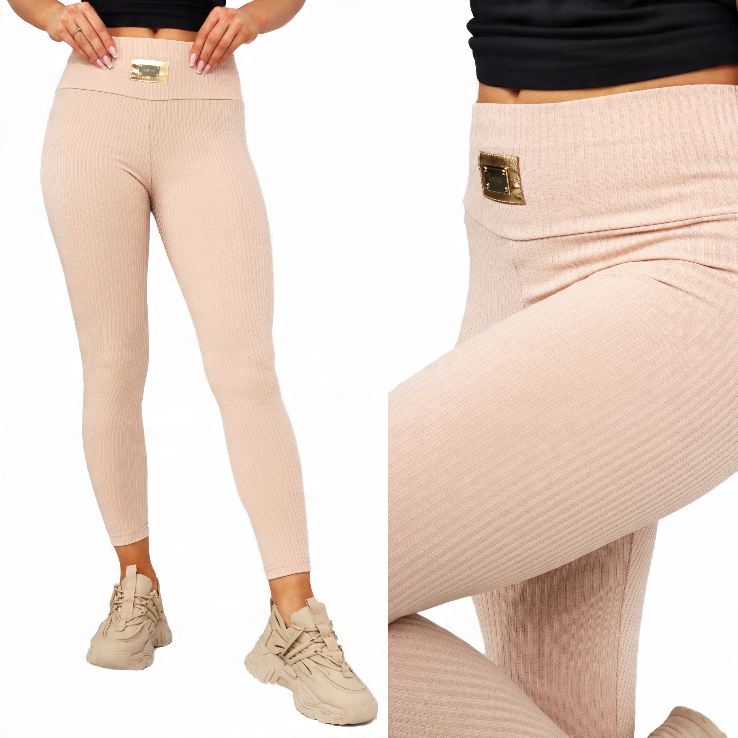 

Legginsy Damskie Getry Spodnie Prążk 36/38 S/m Beż