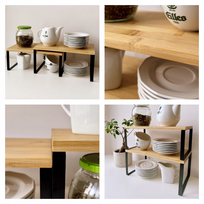 PÓŁKA KUCHENNA NA PRZYPRAWY BAMBUSOWA REGAŁ NA BLAT ORGANIZER STOJAK x2 Szerokość mebla 22 cm