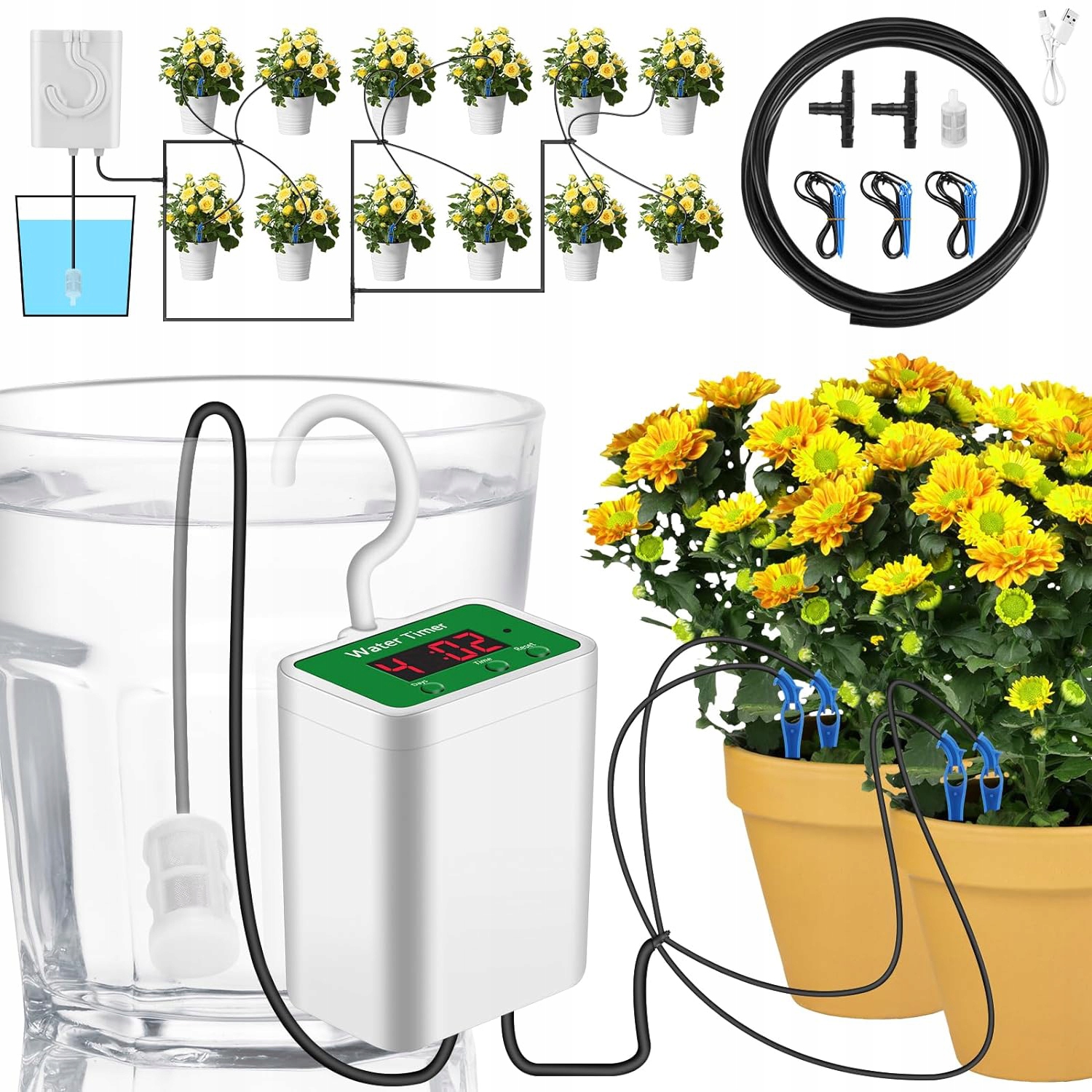 AUTOMATYCZNY SYSTEM NAWADNIACZ NA 12 ROŚLIN DONICZEK ZESTAW Z TIMER