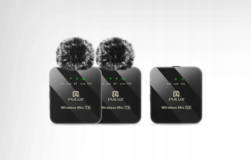 Puluz 2 PU3154B bezdrátový lavalier mikrofon 2 Tx 1 Rx, černý