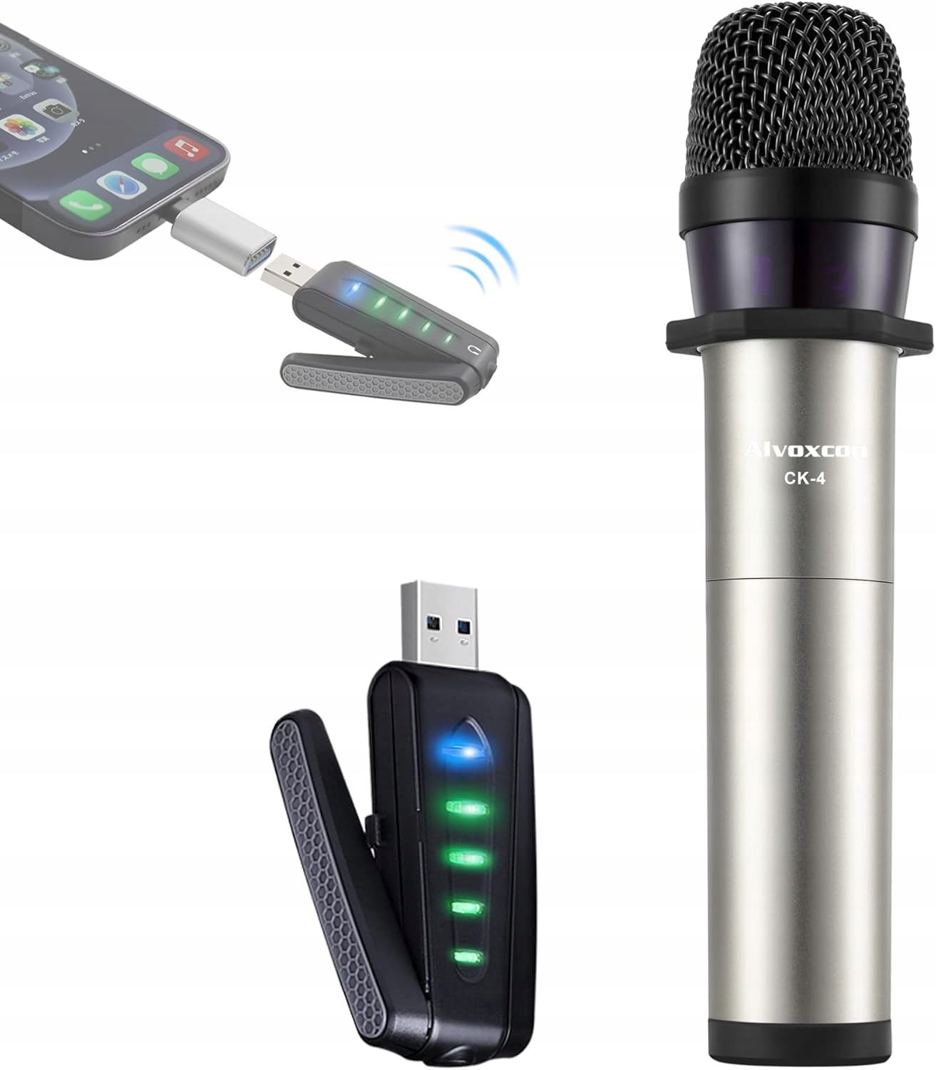 Bezdrátový mikrofon s Usb přijímačem Dynamický Alvoxcon pro nahrávání