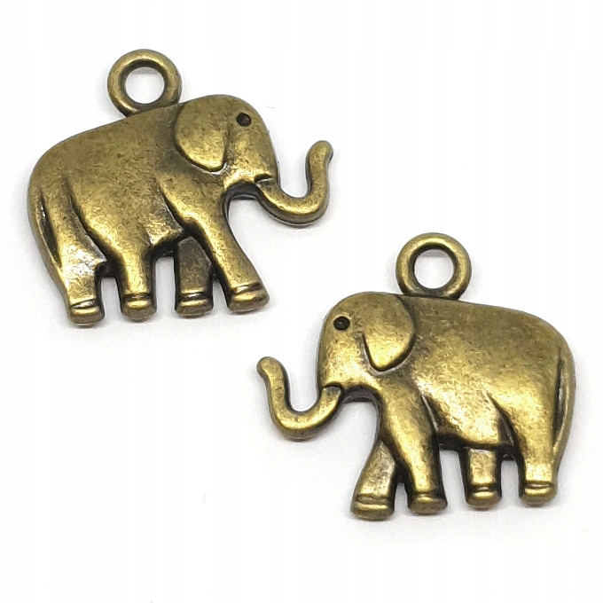 Zawieszka Wisiorek Słoń Słonik Słonie Metal Charms Duża 21x18mm Brąz 2szt