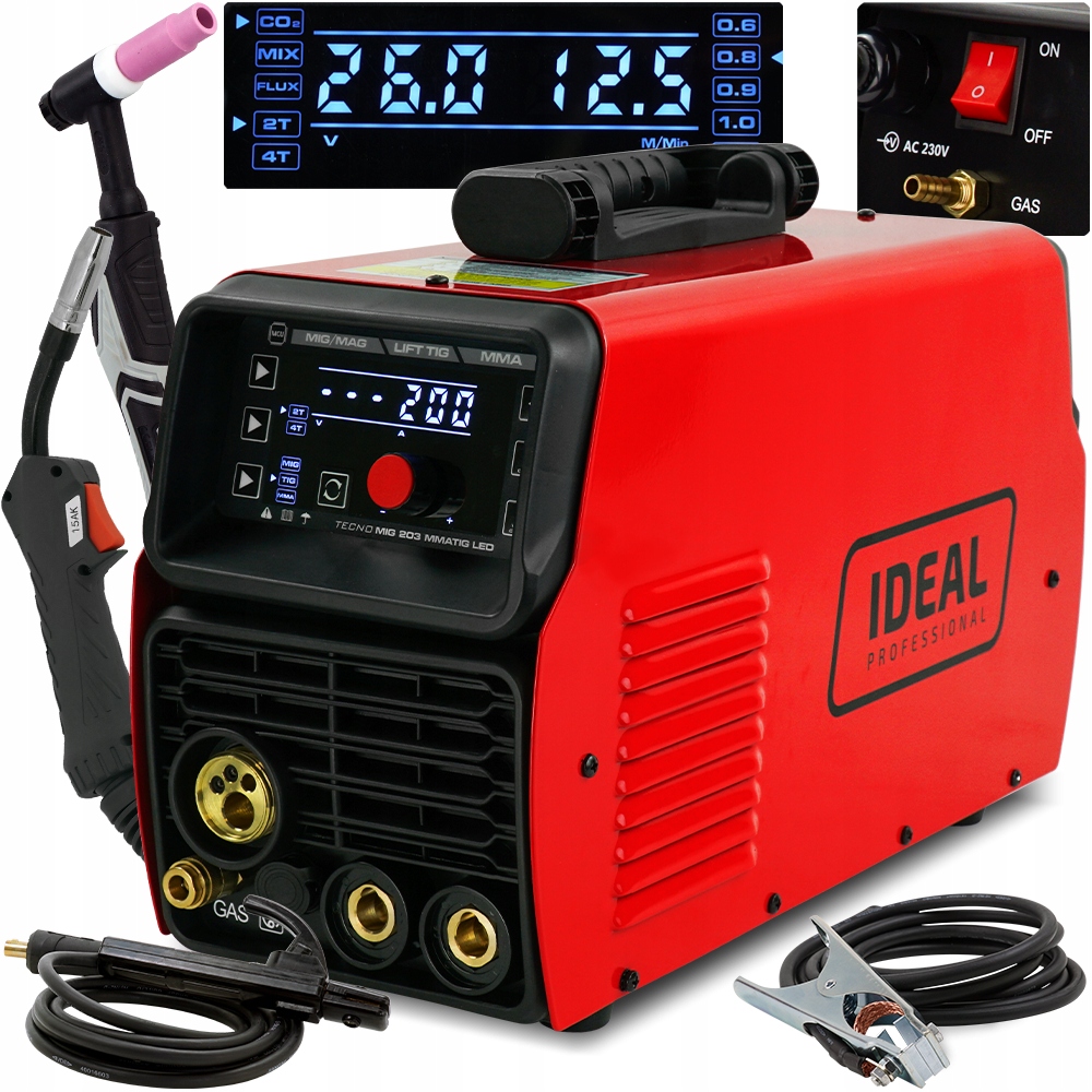Spawarka Ideal Tecnomig 203 Migomat 3w1 Mig 200A Synergia Mma Tig 230V 60%