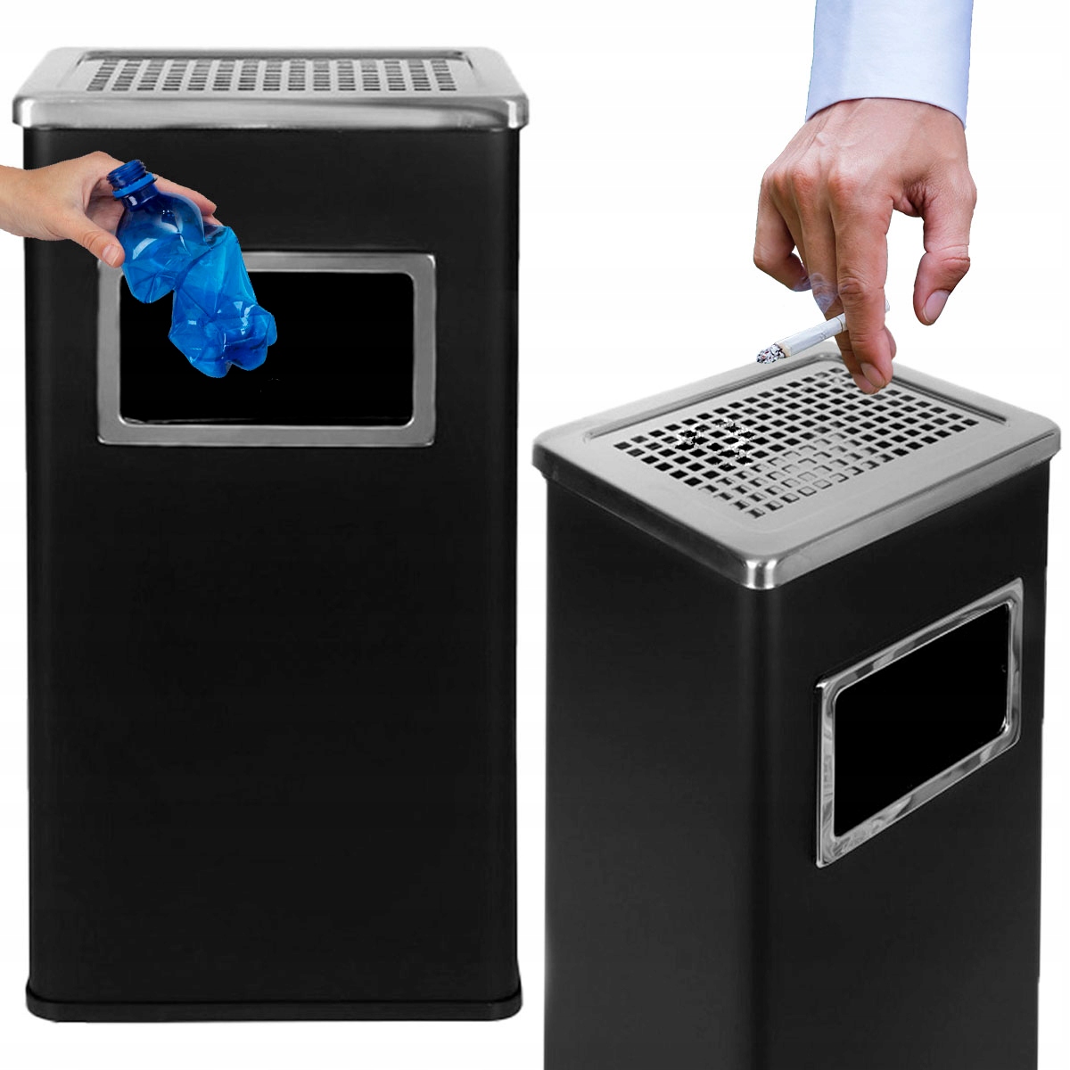 Popelník Stojanový Popelník Odpadkový Koš Kov Černý 2V1 Kýbl