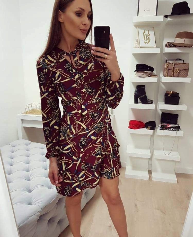 Šaty Lalous Bordó Tisk vel L.