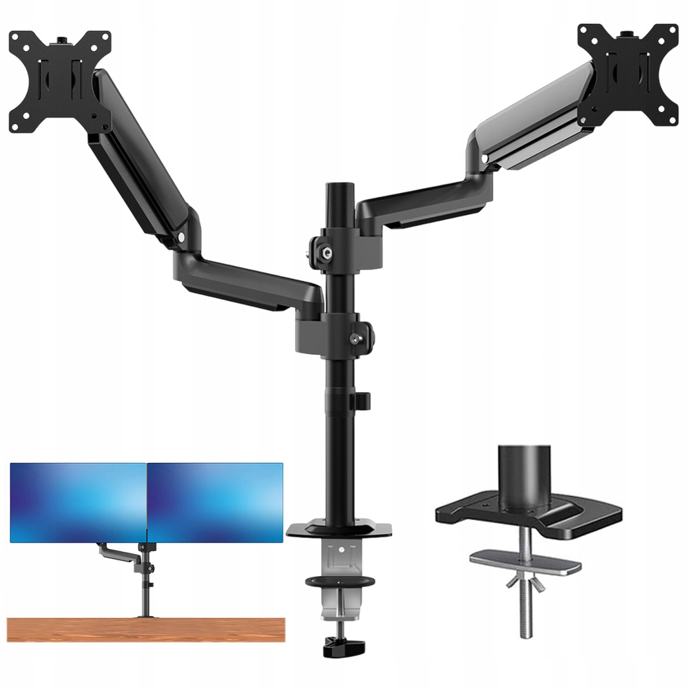 Robustní Ergonomický Držák pro Dva Monitory 13"-32" s Nastavením na Stůl