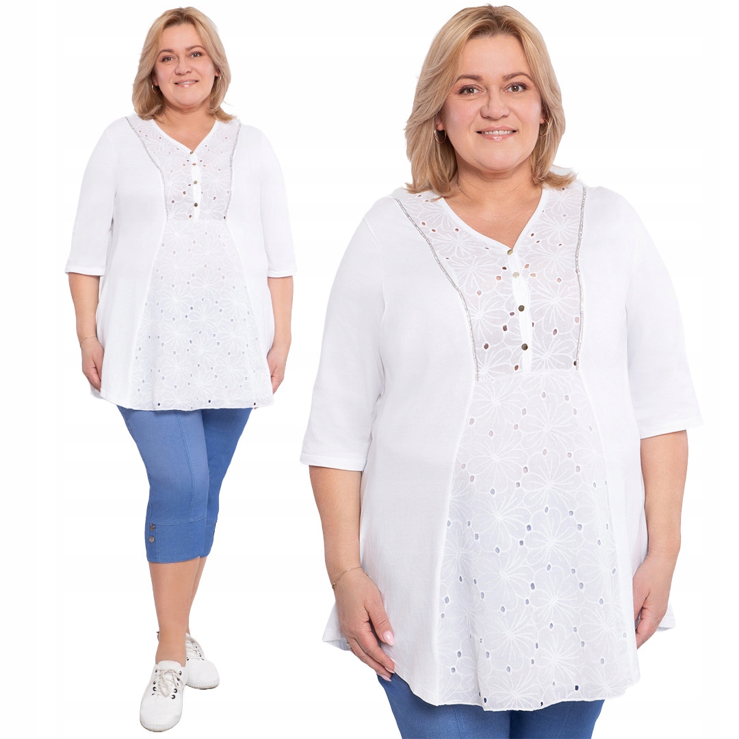 Bílá tunika s květinovým vzorem 56/58