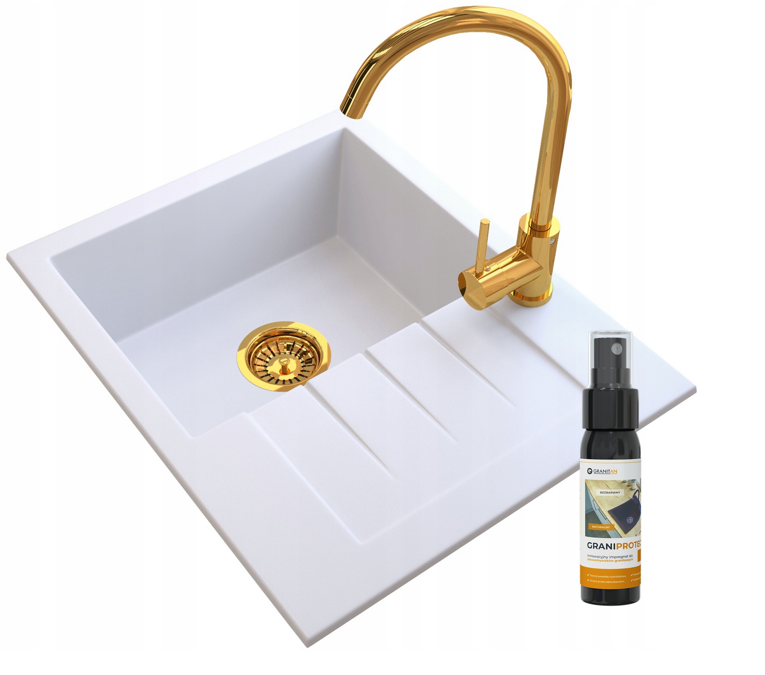 

Złota Bateria +zlew Granitowy +syfon Przyścienny D