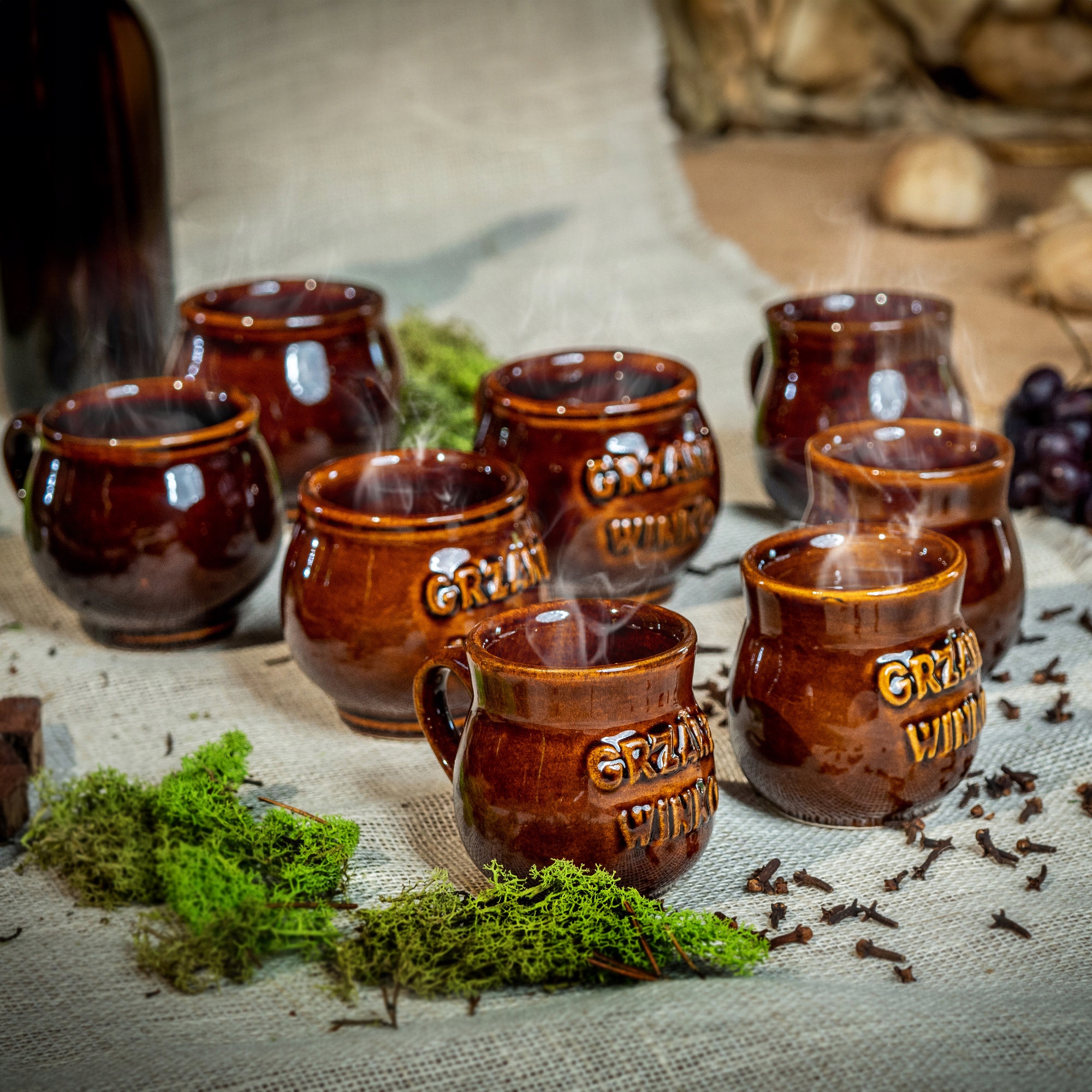 KUBKI DO GRZAŃCA WINA Z UCHEM 250ml ZESTAW Wzór dominujący Inny wzór