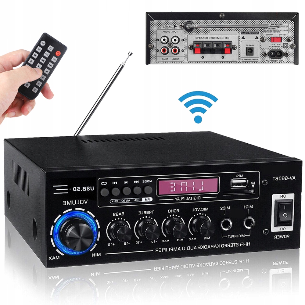 Výkonový Zesilovač 40W Bluetooth 5.0 Fm Rádio Led Displej Hifi Anténa