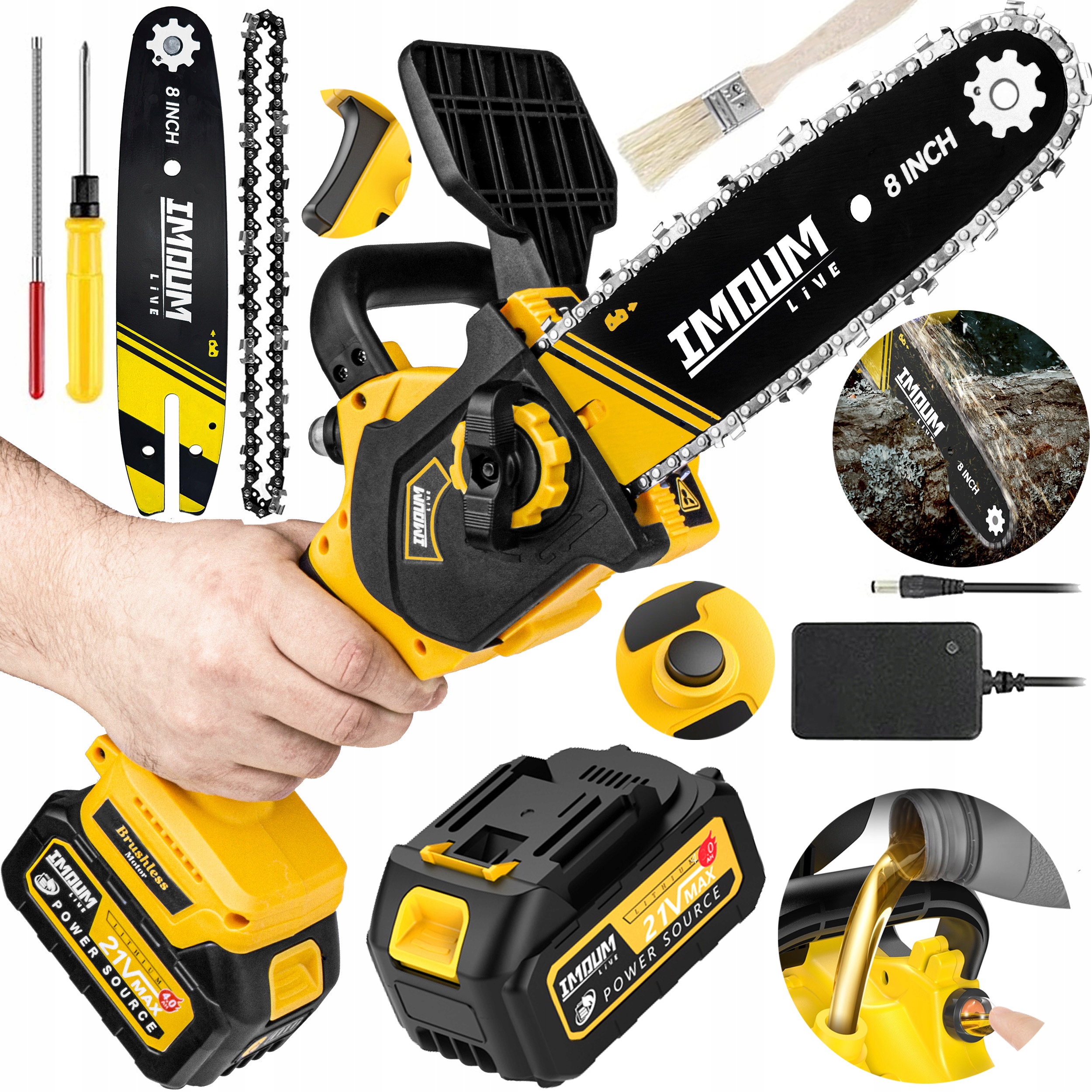 Mini Piła Łańcuchowa Akumulatorowa Pilarka 8" 2xAKU 2xŁAŃCUCH Imoum