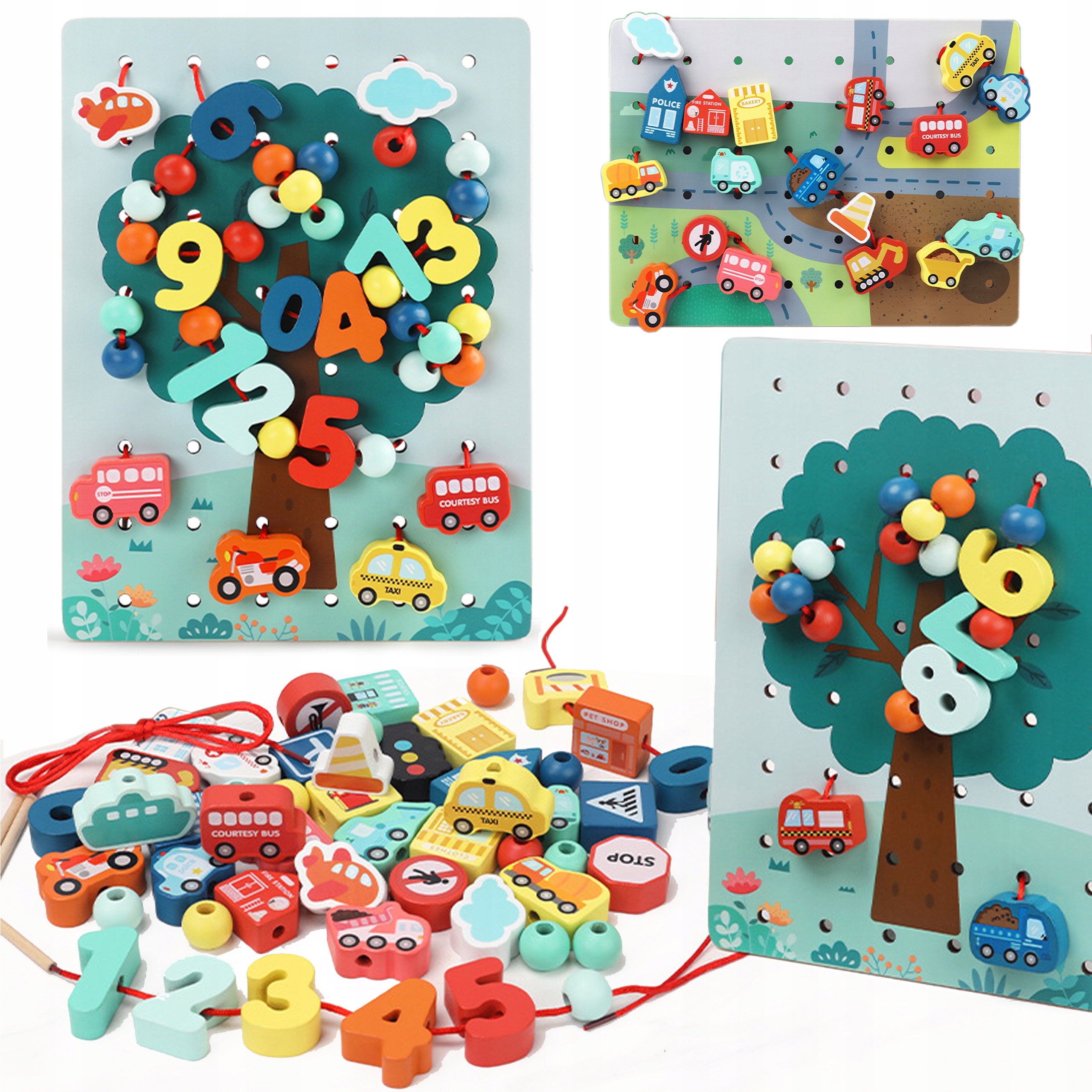 

Klocki cyferki koraliki drewniane nawlekania 897