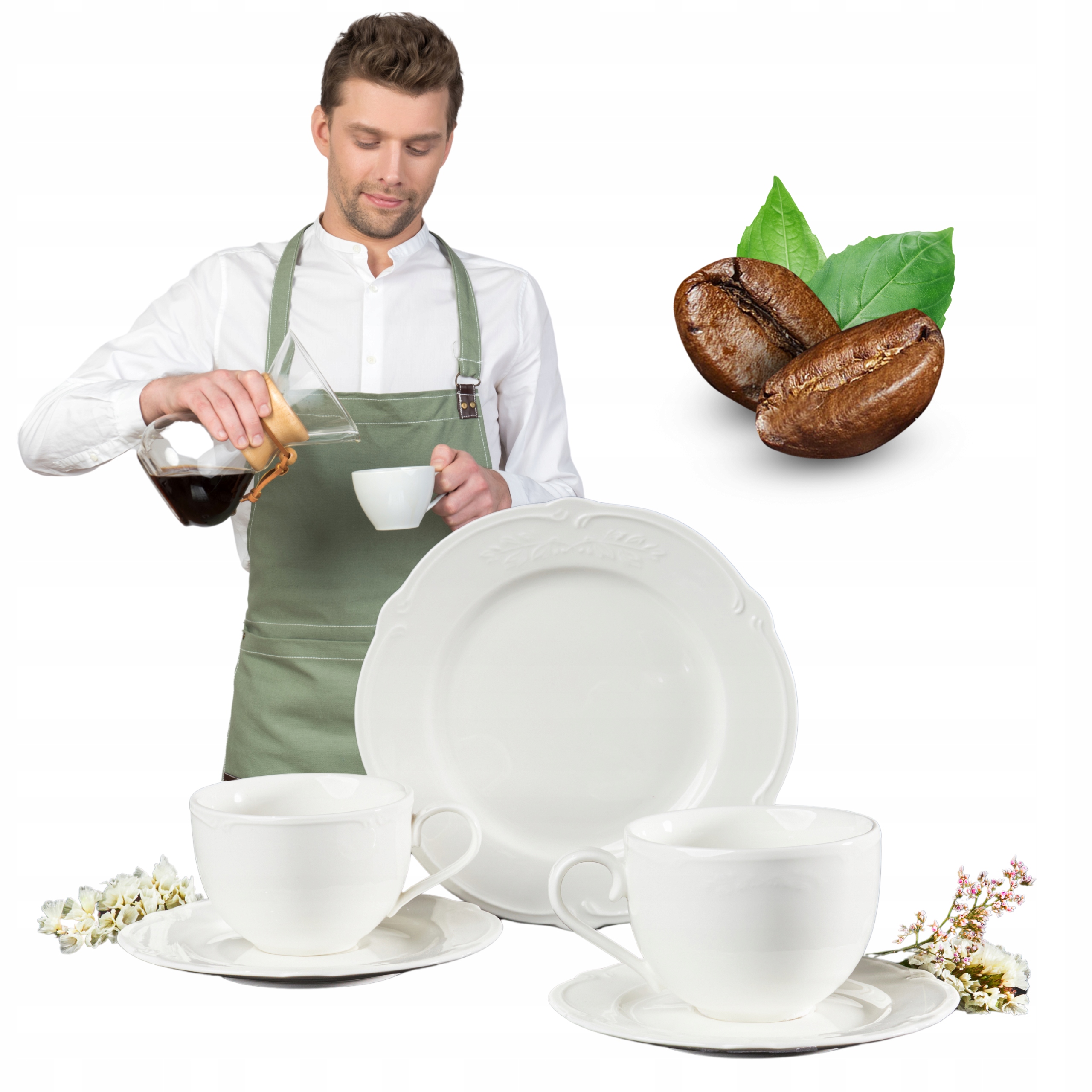 Filiżanki Do Kawy Białe Zestaw Komplet 6OSÓB Porcelana Ze Spodkiem Ambition