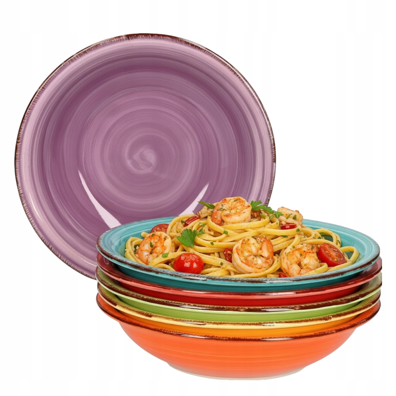 6 x Hluboký Talíř 21 CM Jídelní Komplet Keramických Talířů Barevných