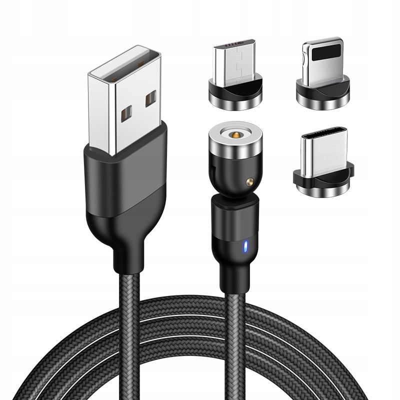 

3 Metrowy Kabel Magnetyczny Obrotowy 540st 3W1