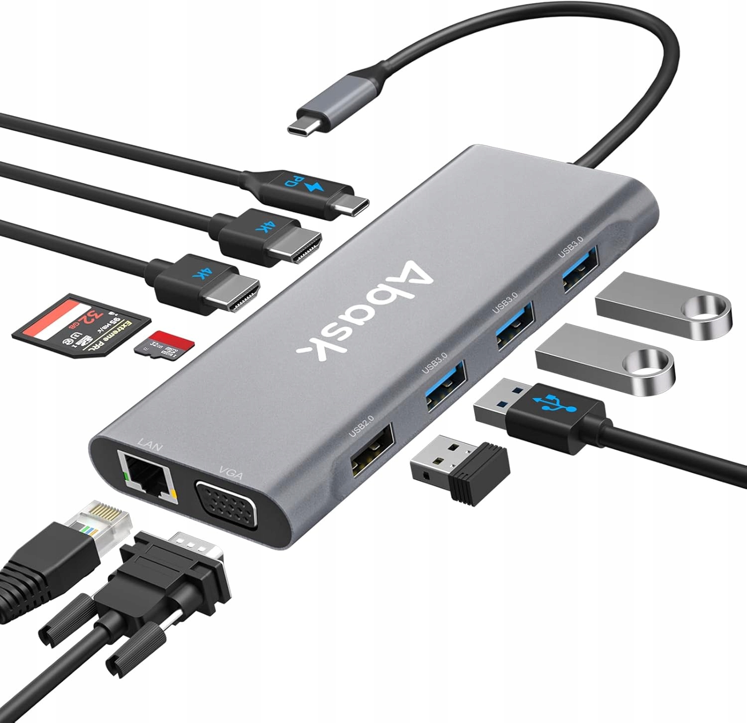 HUB USB-C 11w1 HDMI LAN VGA RJ45 SD STACJA DOKUJĄCA Macbook Pro Air M1 M2