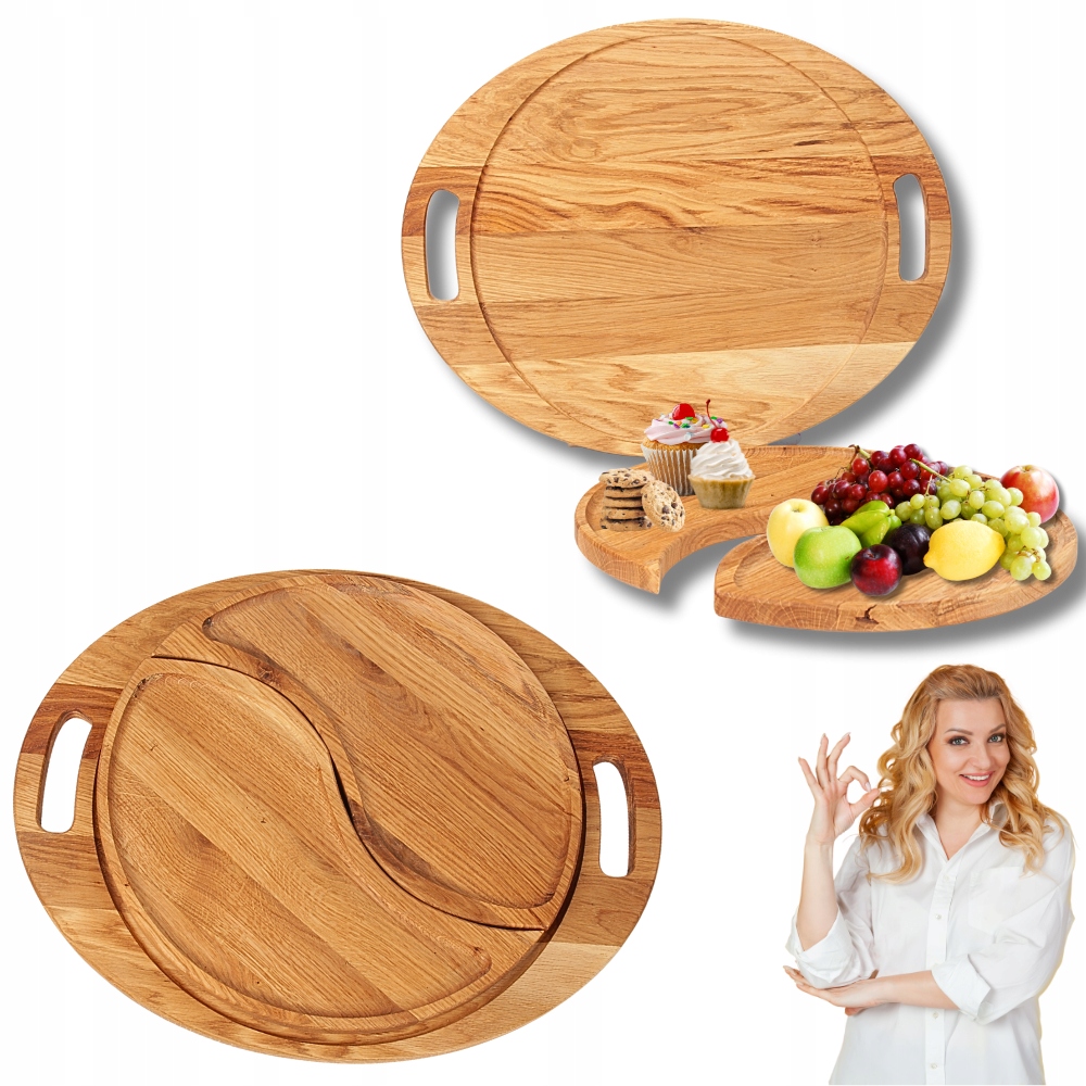 Velká Dubová Servírovací Deska „ying-yang“ S 3-DÍLNÝMI Úchyty