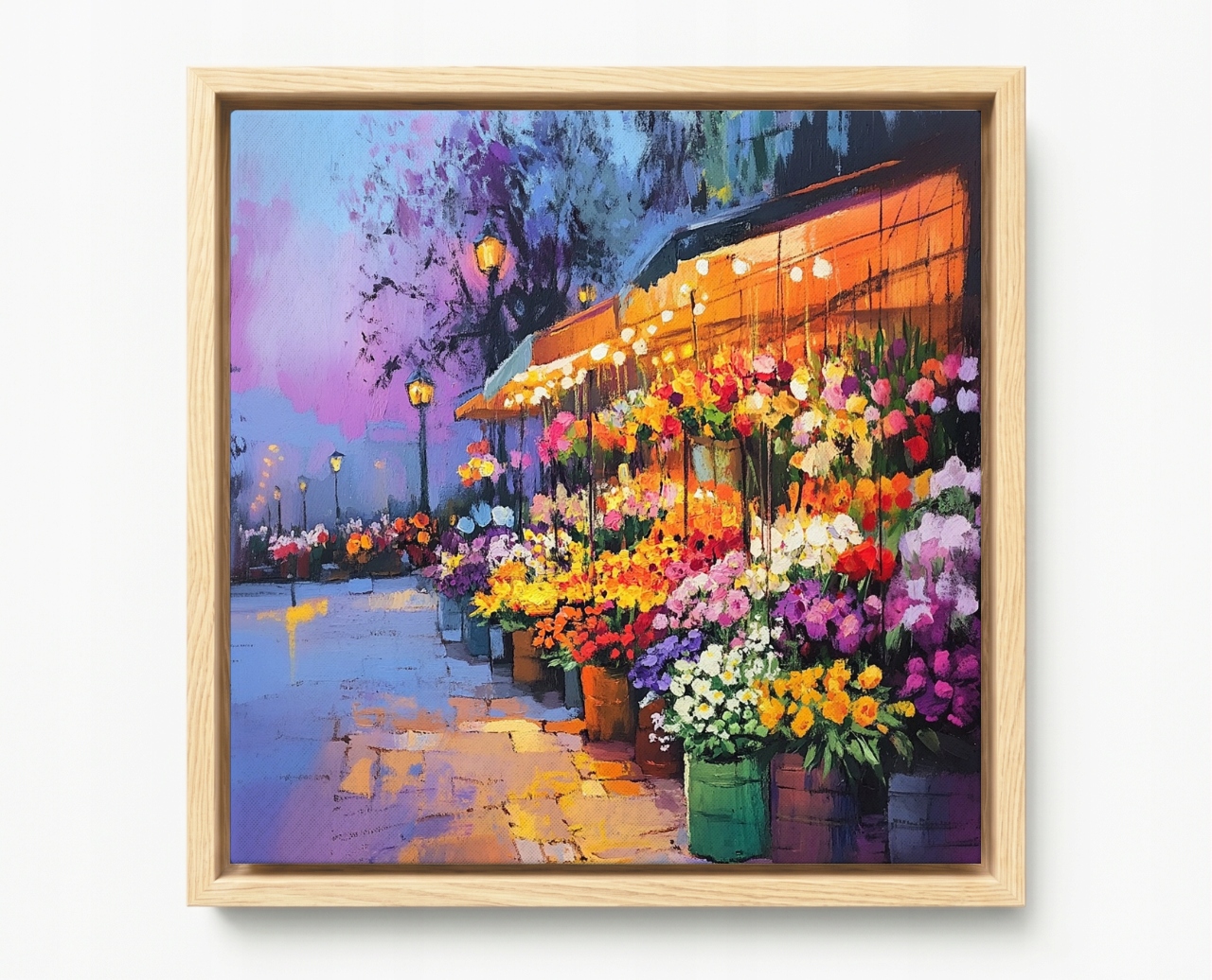 Obraz Rám Americký Box Město Ulice Večer Obchod Stragan Květiny 50x50