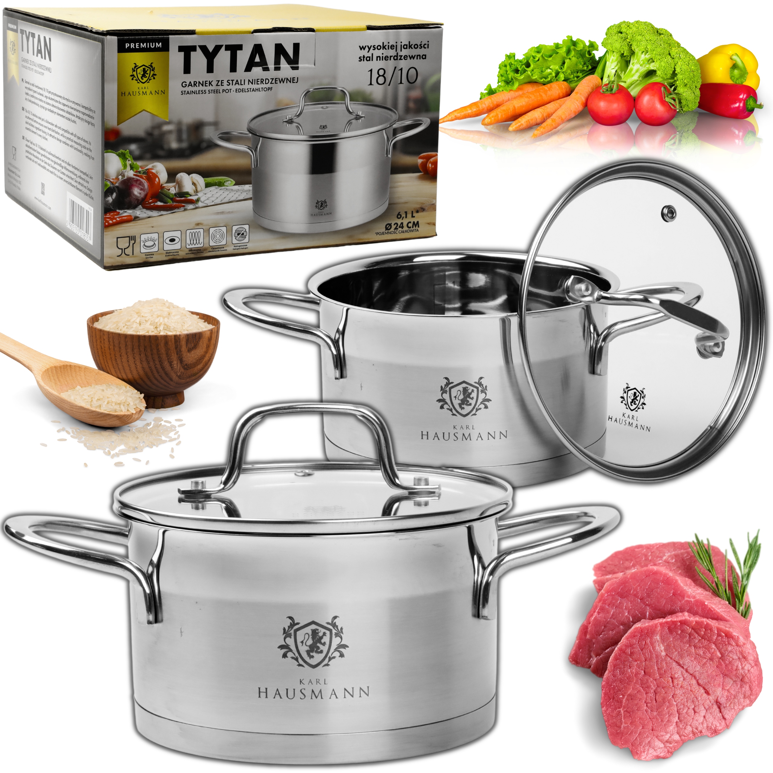 Hrnec Titan 6,1L 24 cm Ocel 18/10 ocelový 8557