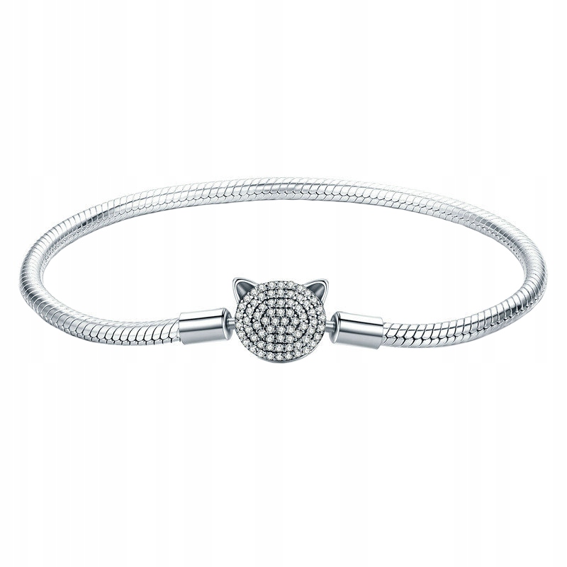 Modulární Stříbrný náramek pro přívěsek S925 dámská kočička kočka zirkony beads