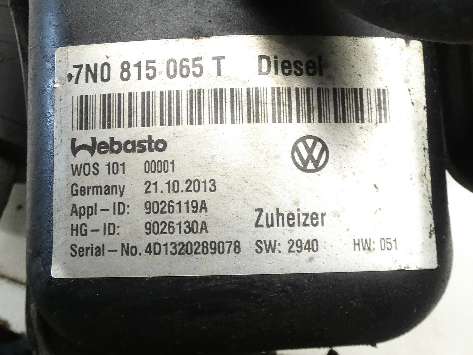 WEBASTO webasto VW SHARAN 7N SEAT ALHAMBRA II 7N0815065T