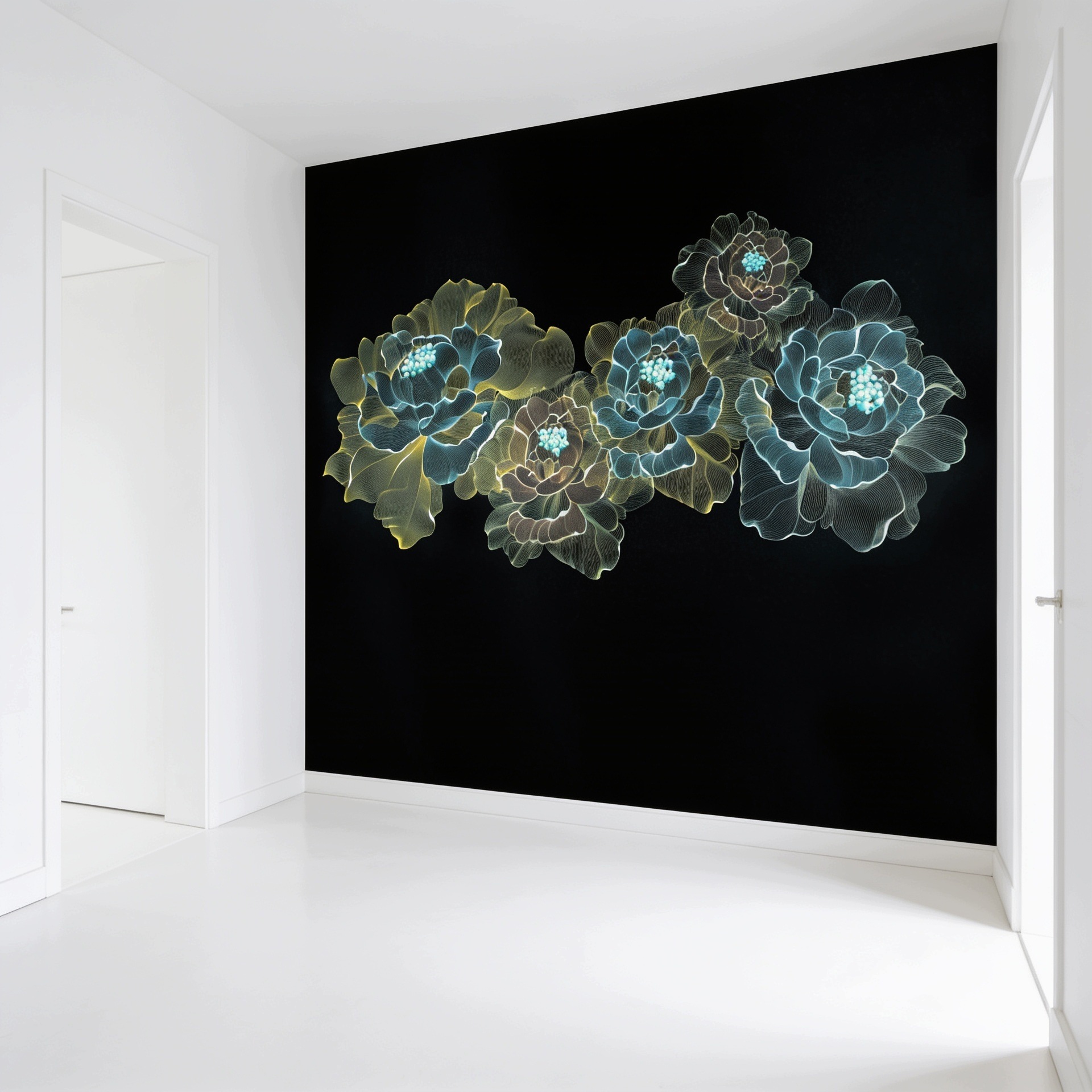 Mural Ścienny Bezszwowy Tkanina Czarna Kwiaty 3D Premium 330x290 5-C