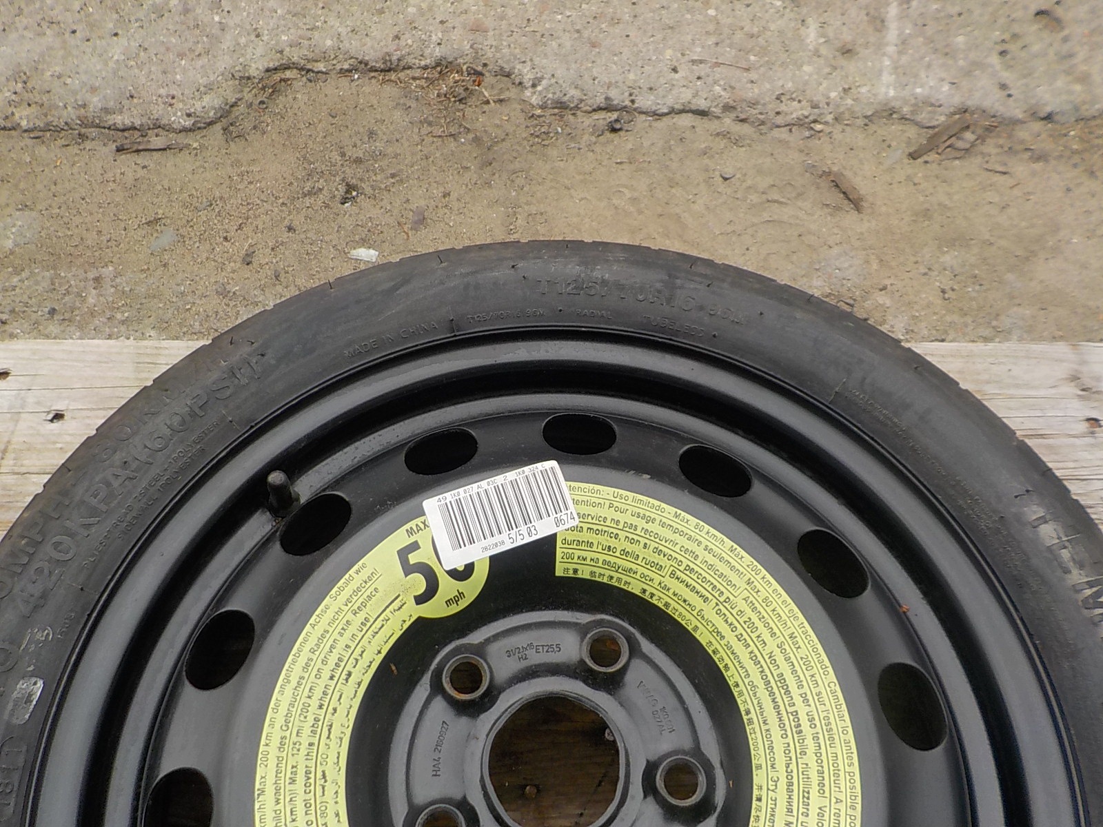 GOLF VII AUDI A3 8P LEON III Roue de secours R16 5x112