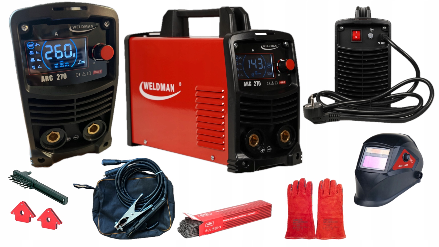 Spawarka elektrodowa Inwertorowa Mma/tig Arc 270 Weldman 260A 60% zestaw