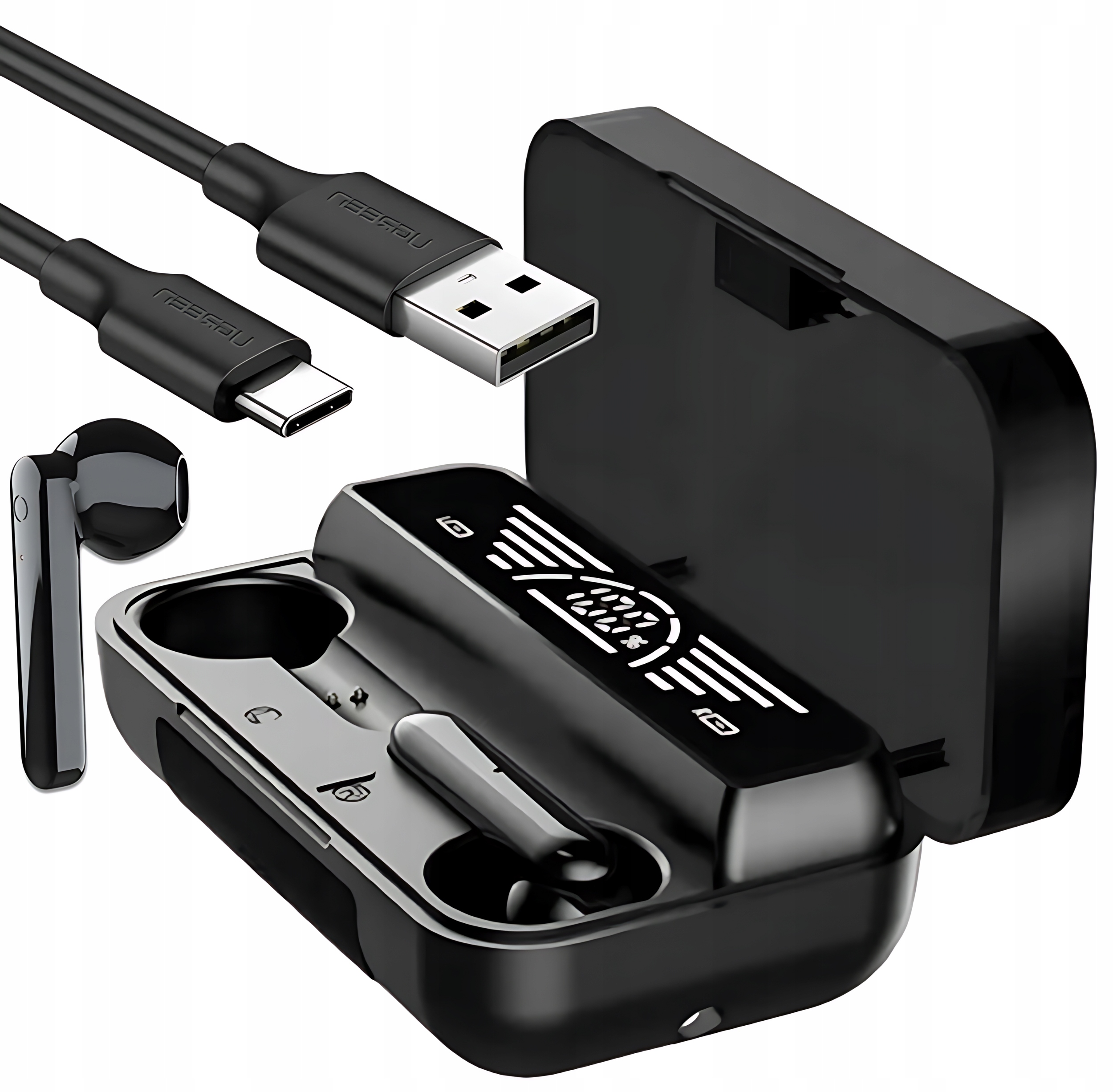 Słuchawki Douszne Bezprzewodowe Bluetooth Bt 5.1 Etui Z Powerbank Latarka