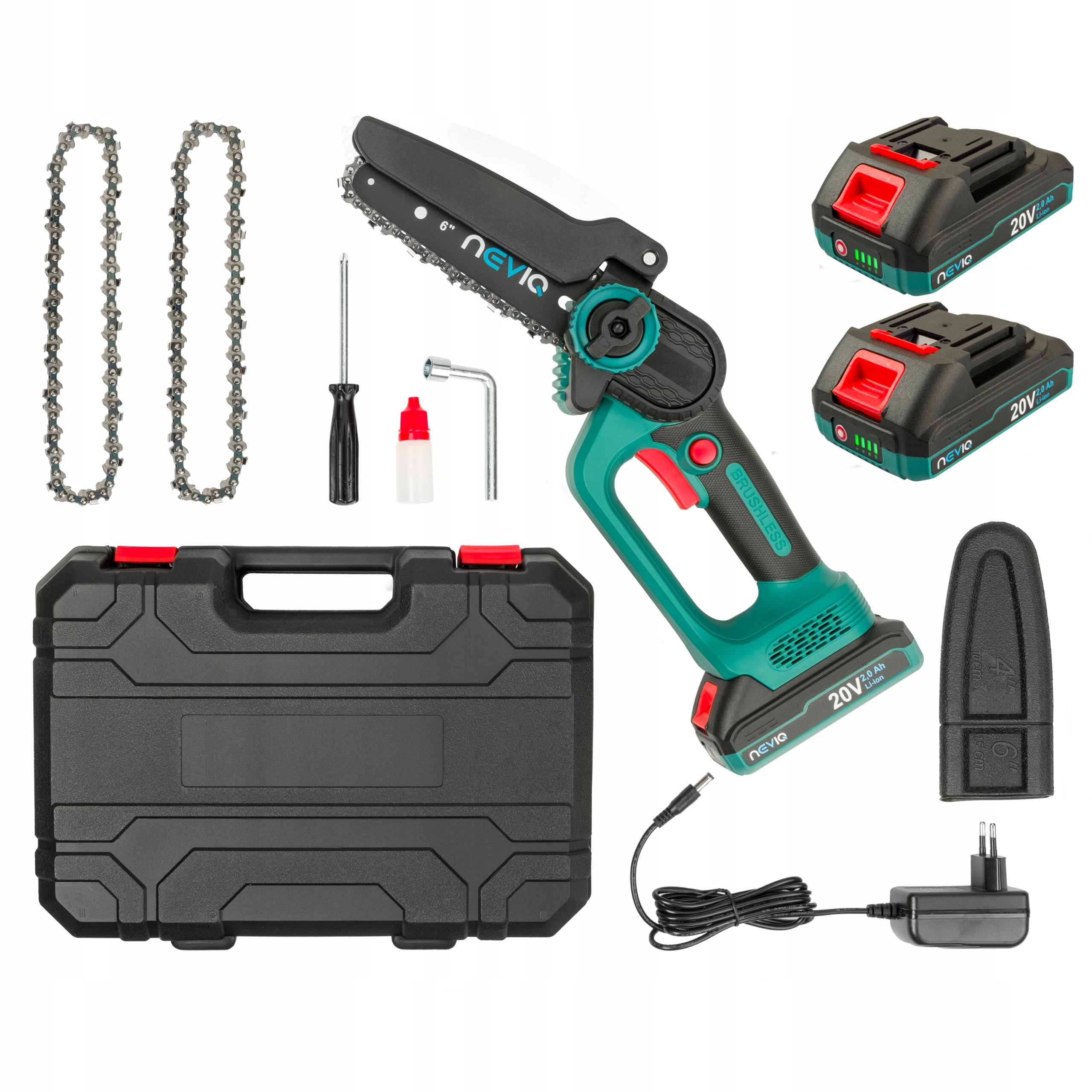 Piła łańcuchowa akumulatorowa pilarka do drzewa gałęziówka Neviq 6" 2x Aku