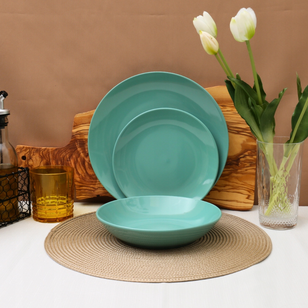 Jídelní sada 18ks talířů porcelán zelený servis pro 6 osob 1802