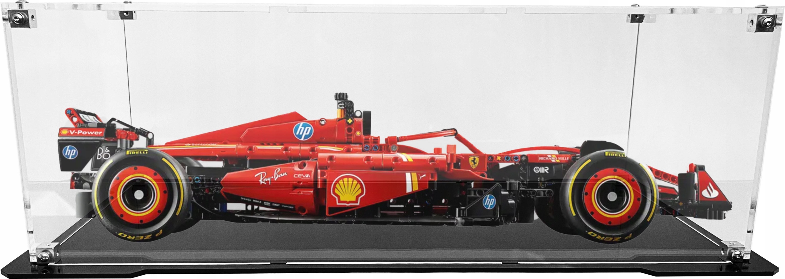 Vitrína s černou základnou pro stavebnici Lego 42207 Formule F1 Ferrari