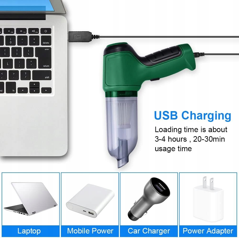 MINI BEZPRZEWODOWY ODKURZACZ RĘCZNY USB 3w1 Do klawiatury Auta Domu Bagażu Model Do BIURA, AUTA, DOMU, OGRODU