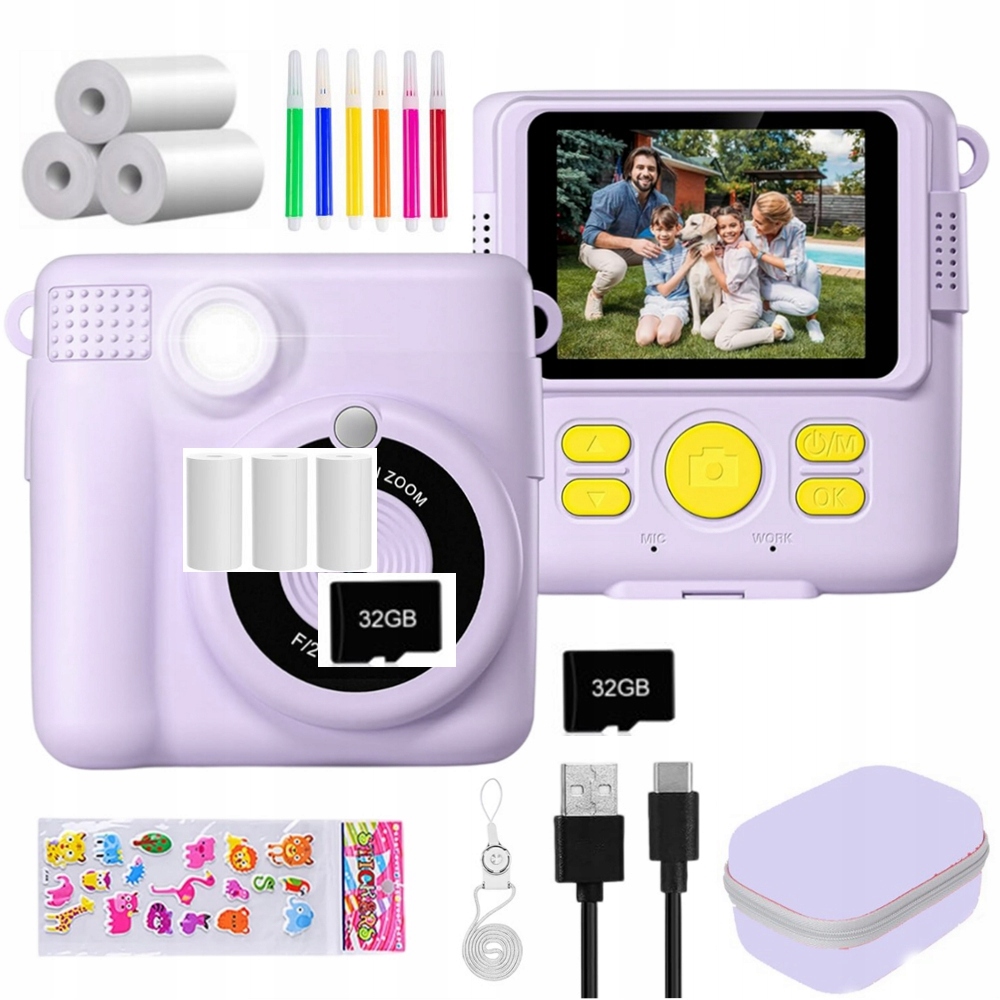 Instantní Digitální Fotoaparát Pro Děti S 32GB Videoherní Tiskárnou, 3 Role