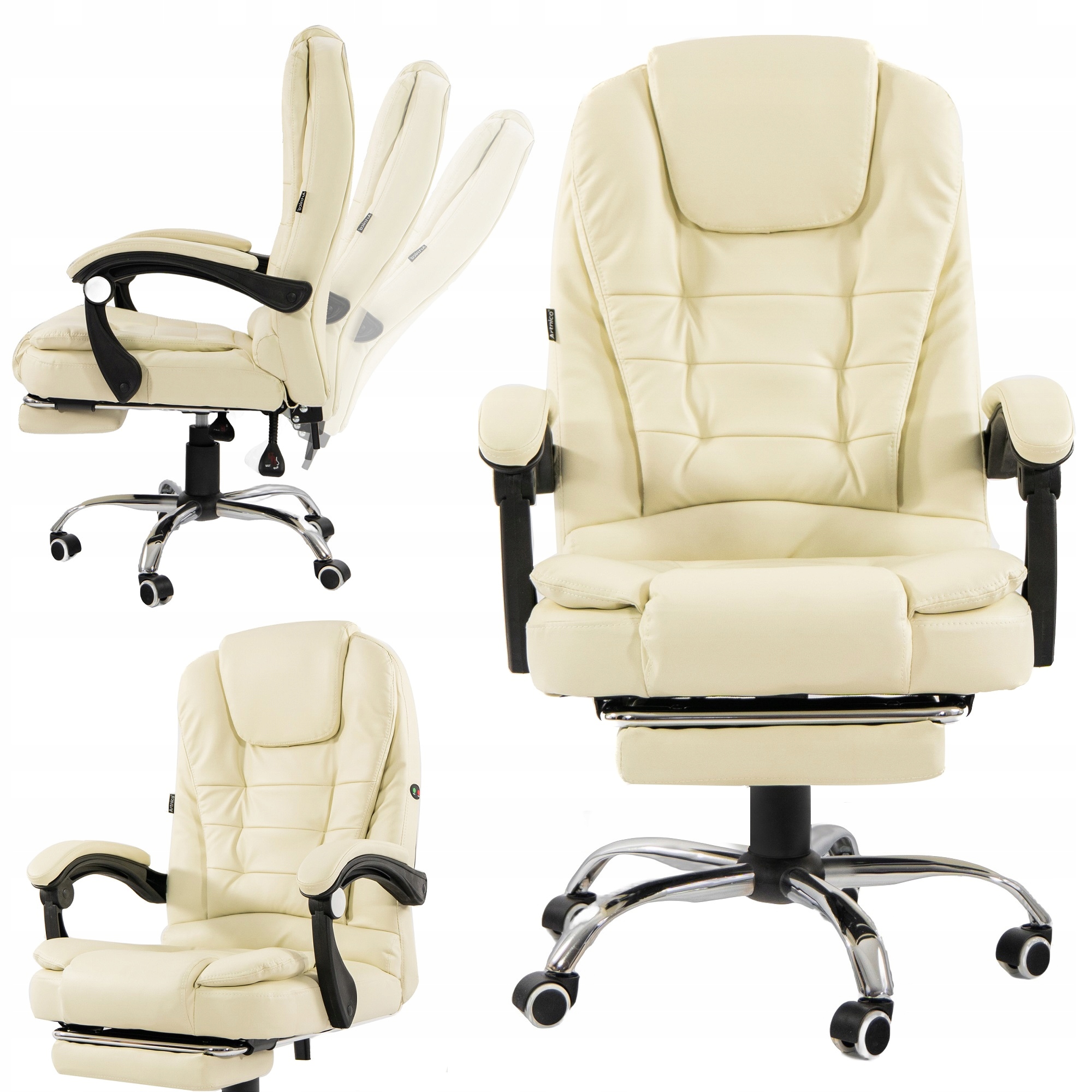 Fotel biurowy obrotowy Elgo masaż podnóżek kremowy